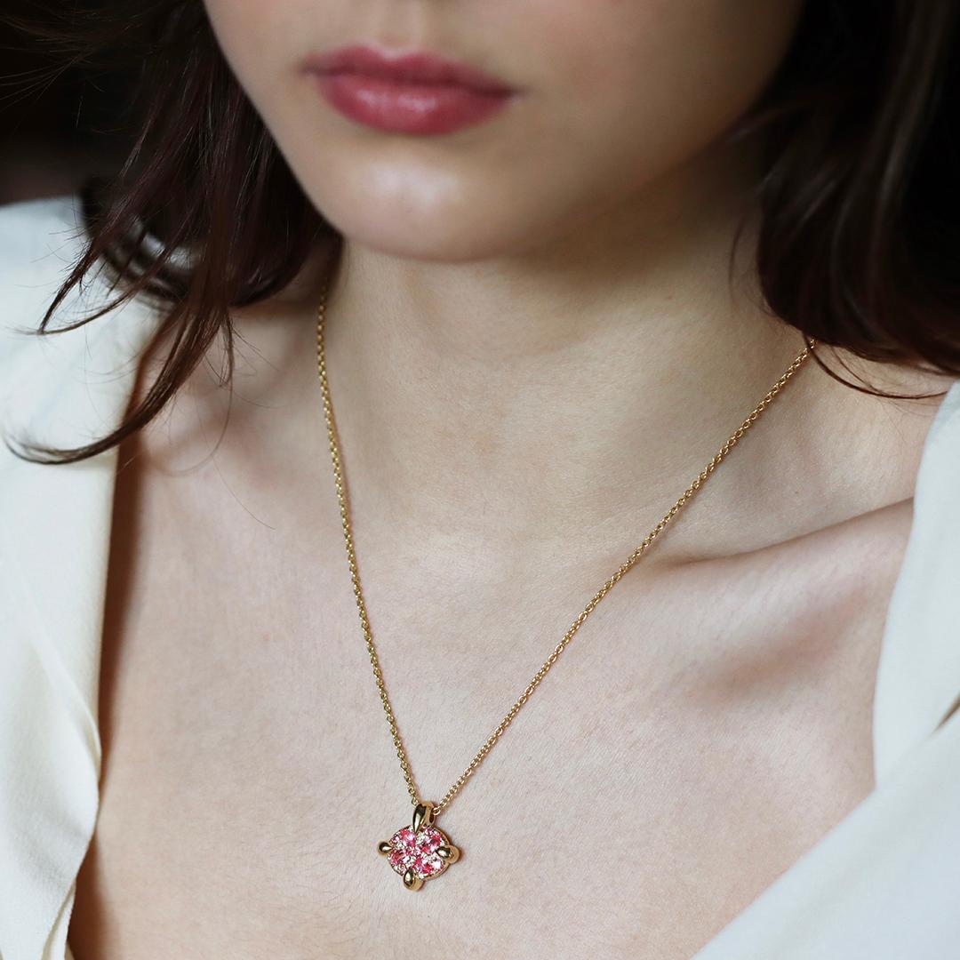 Mahenge Spinel Padparadscha Sapphire Yellow Gold Pave Pendant For Sale 13