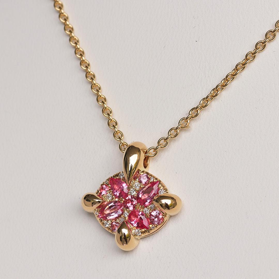Mahenge Spinel Padparadscha Sapphire Yellow Gold Pave Pendant For Sale 5