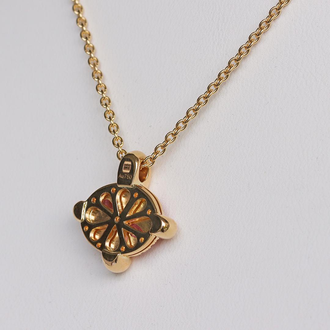 Mahenge Spinel Padparadscha Sapphire Yellow Gold Pave Pendant For Sale 8