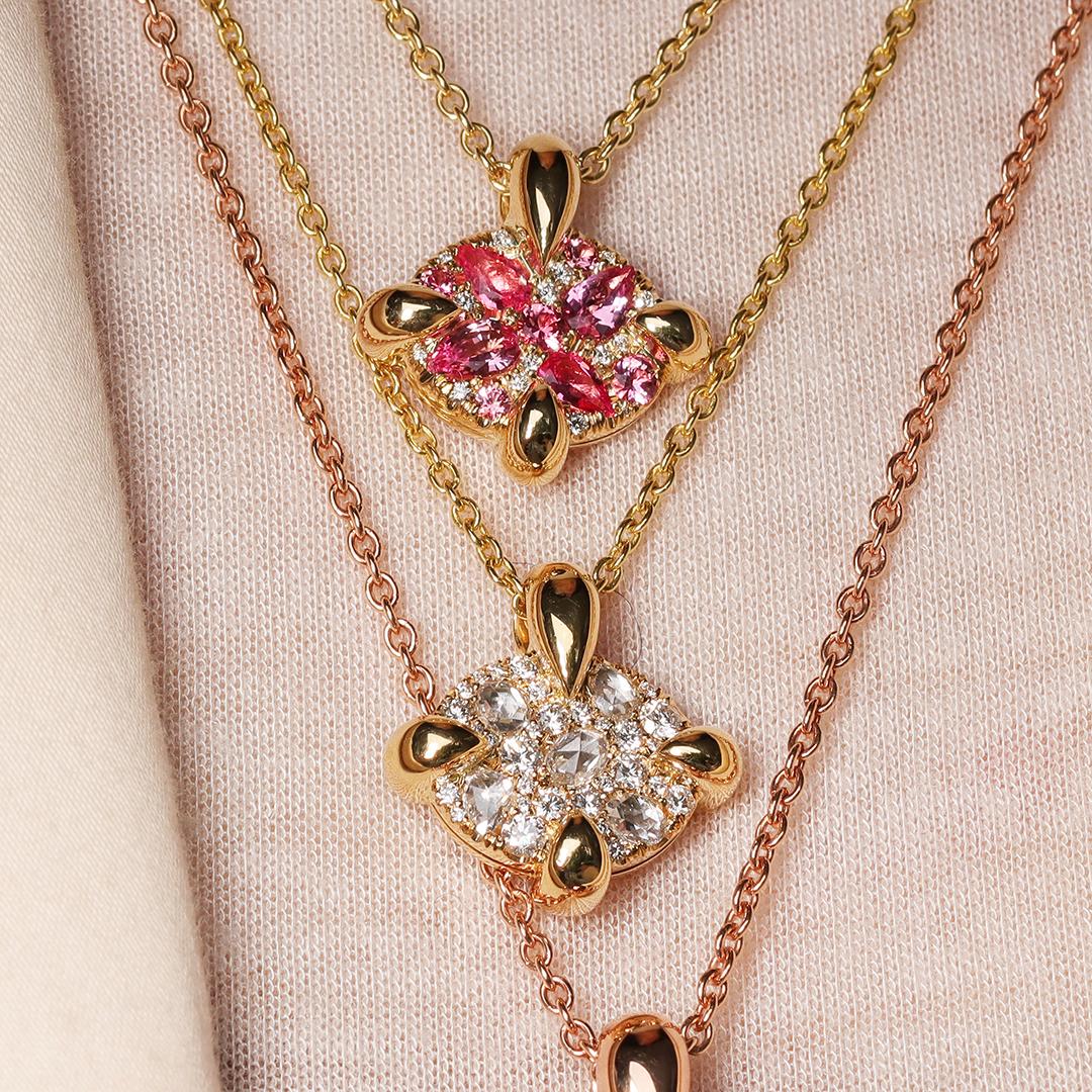 Mahenge Spinel Padparadscha Sapphire Yellow Gold Pave Pendant For Sale 1