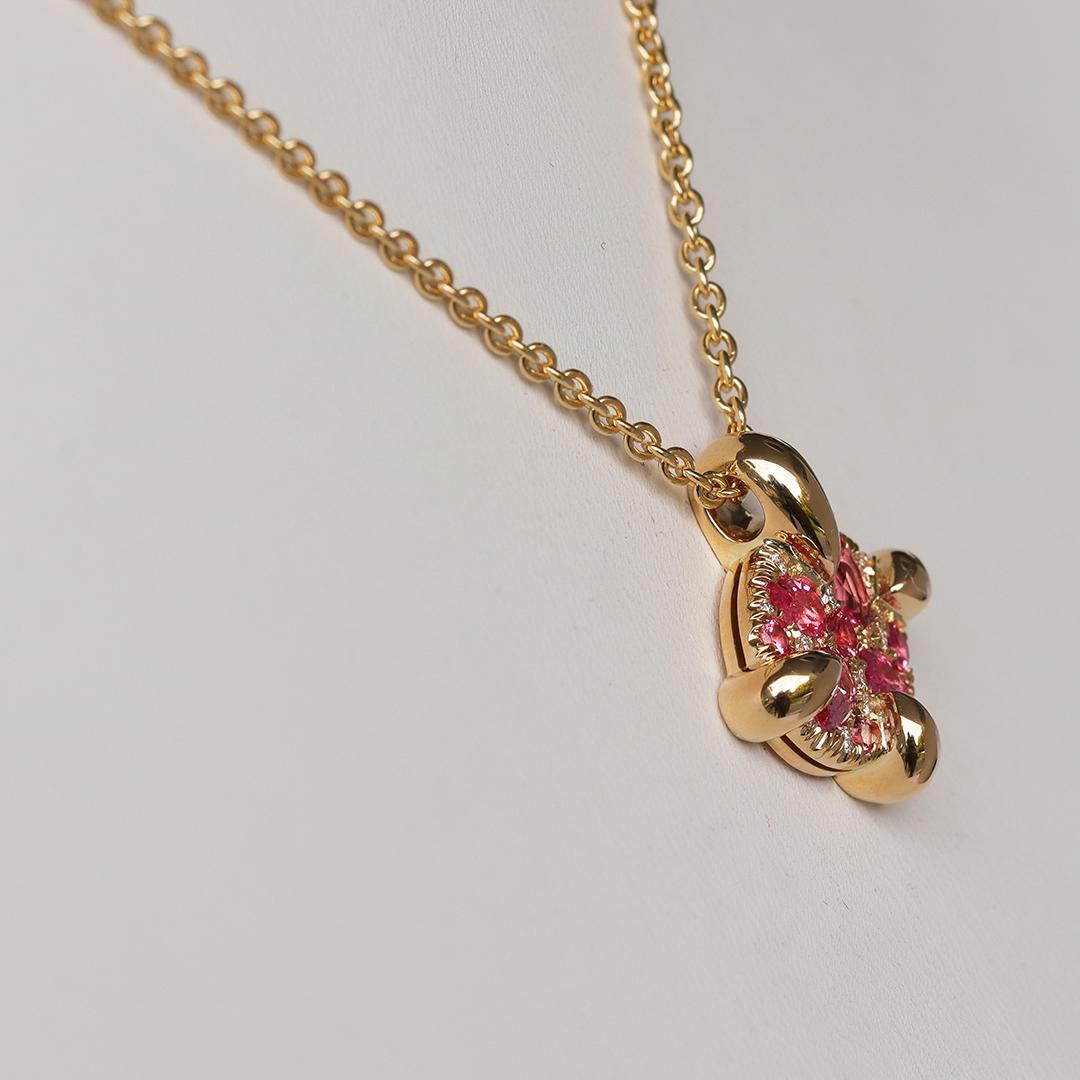 Mahenge Spinel Padparadscha Sapphire Yellow Gold Pave Pendant For Sale 10