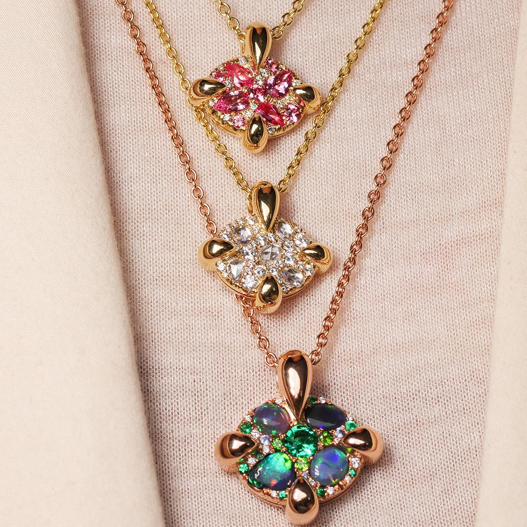 Mahenge Spinel Padparadscha Sapphire Yellow Gold Pave Pendant For Sale 2