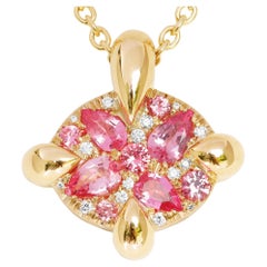 Mahenge Spinel Padparadscha Sapphire Yellow Gold Pave Pendant