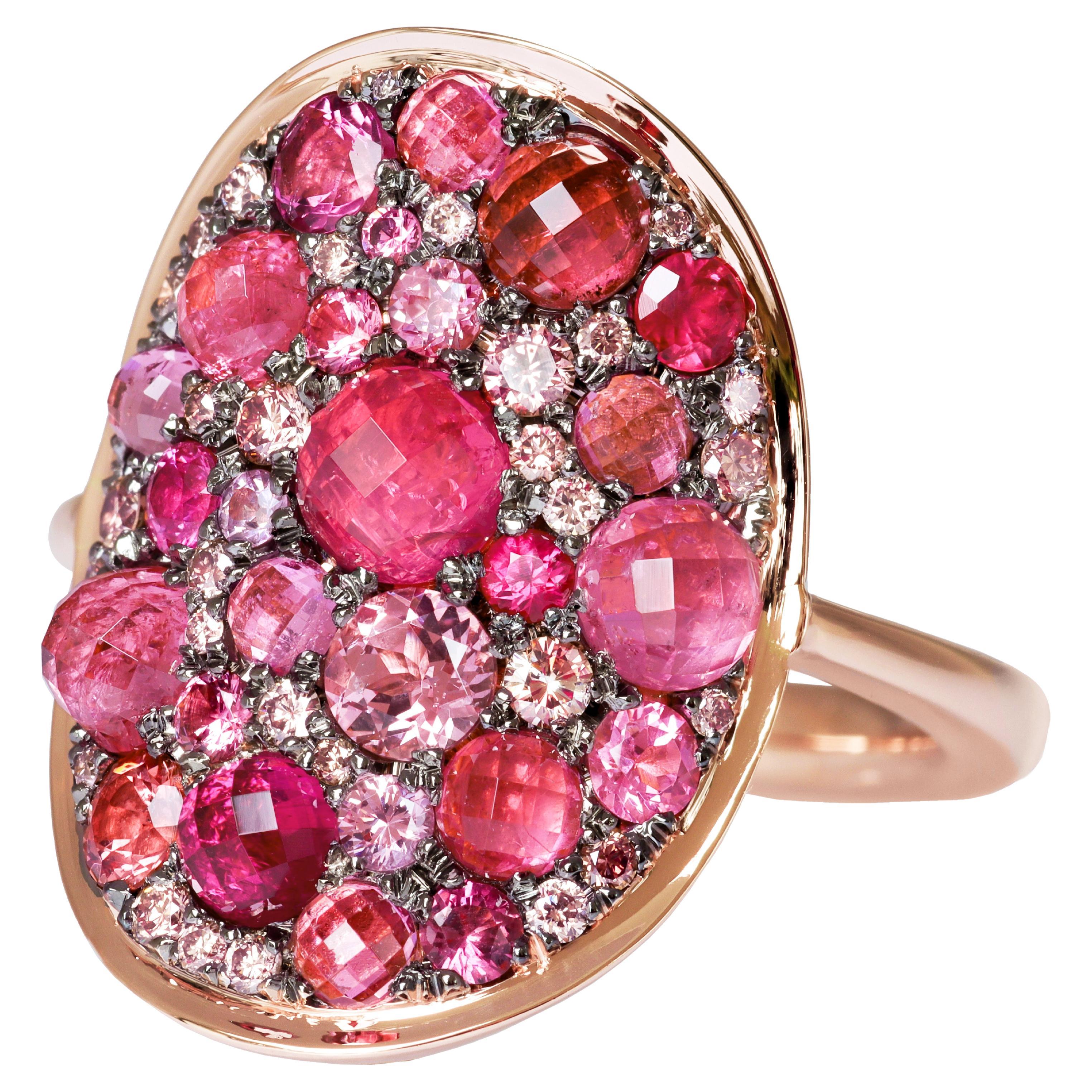 Bague Mahenge Spinel Pink Tourmaline Pink Diamond Ruby Mosaic set pave en vente