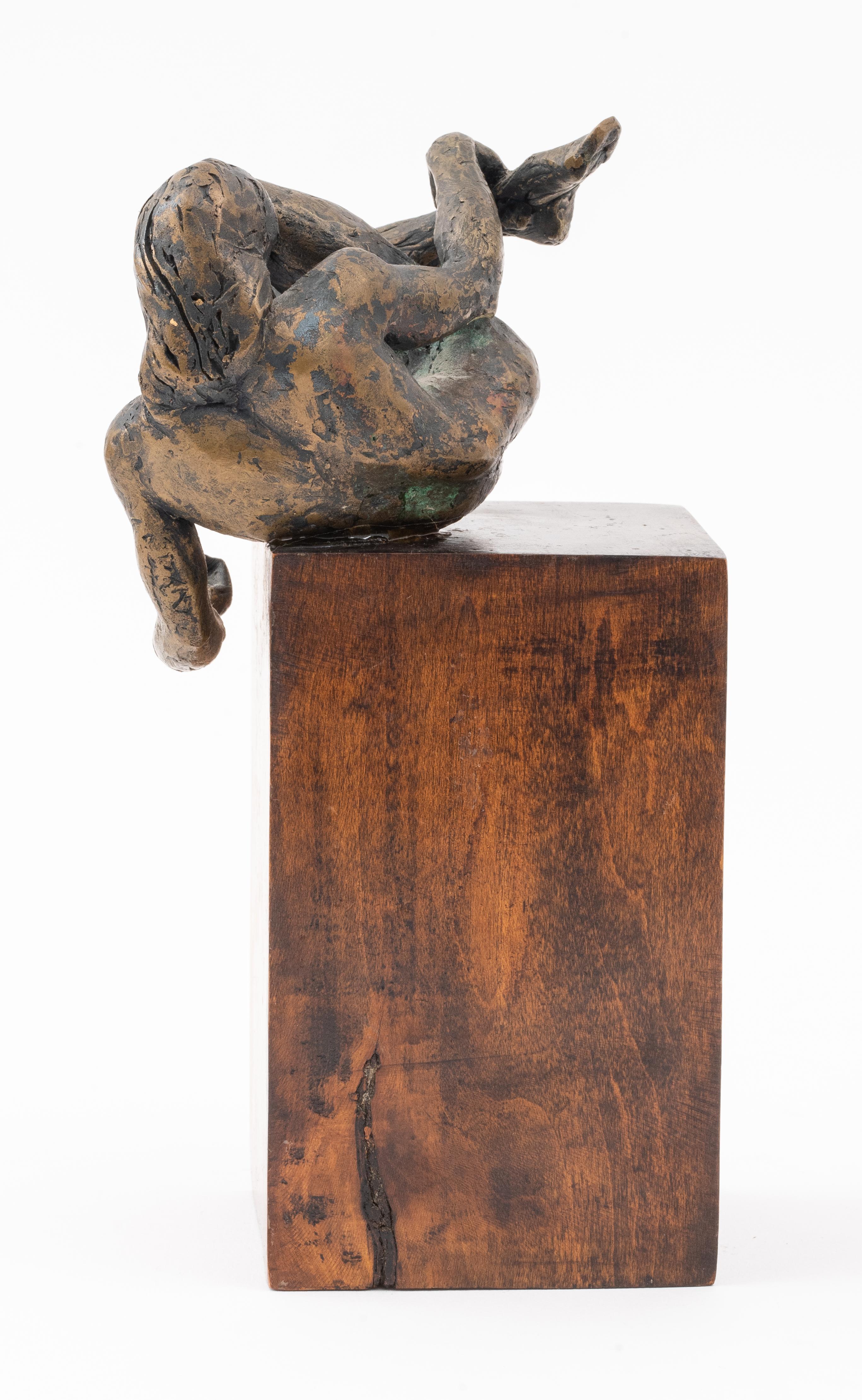 Maher, Male Nude, Bronze Sculpture, Unsigned, Attached to Wooden Base In Good Condition For Sale In New York, NY