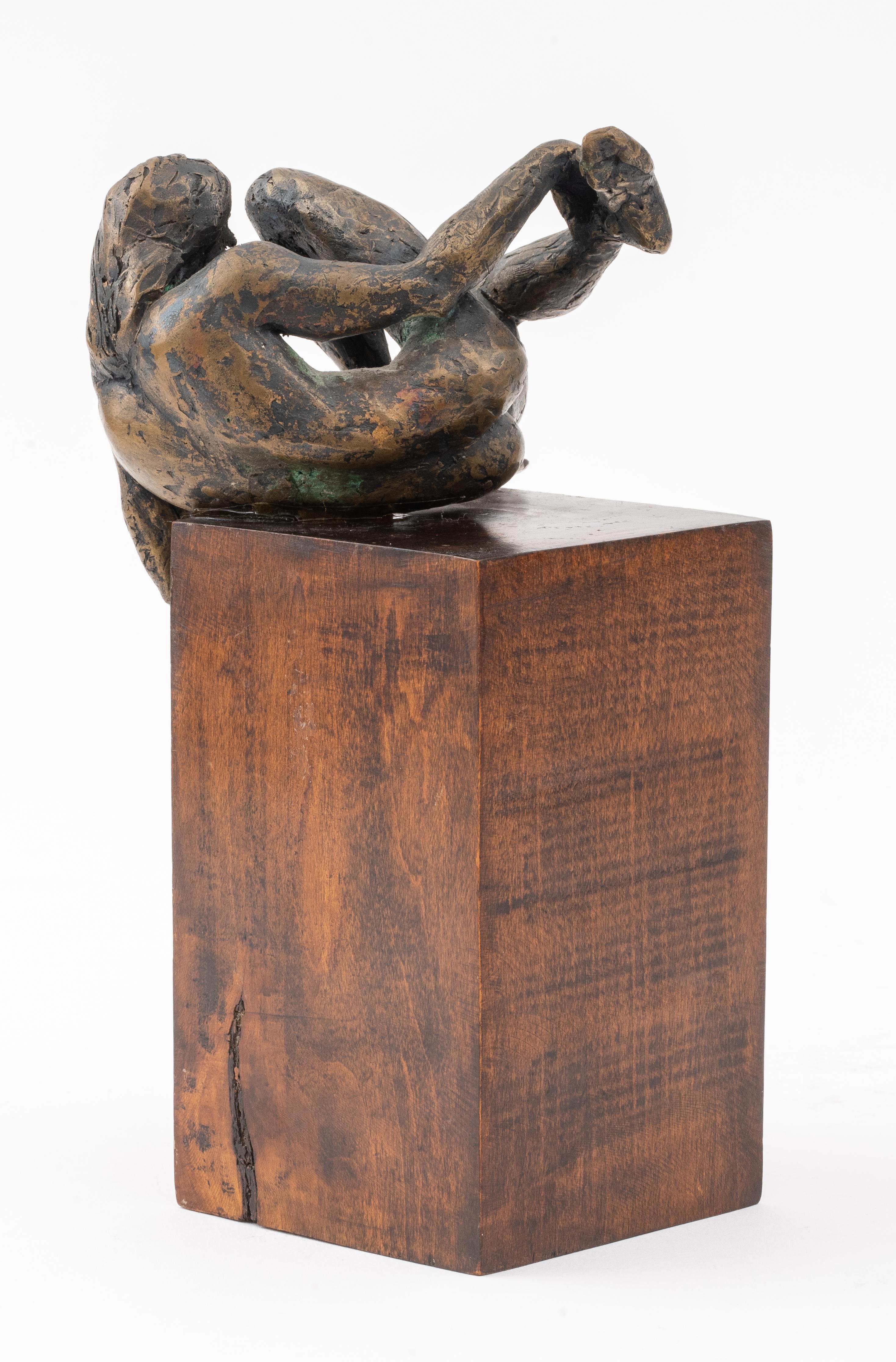 20th Century Maher, Male Nude, Bronze Sculpture, Unsigned, Attached to Wooden Base For Sale