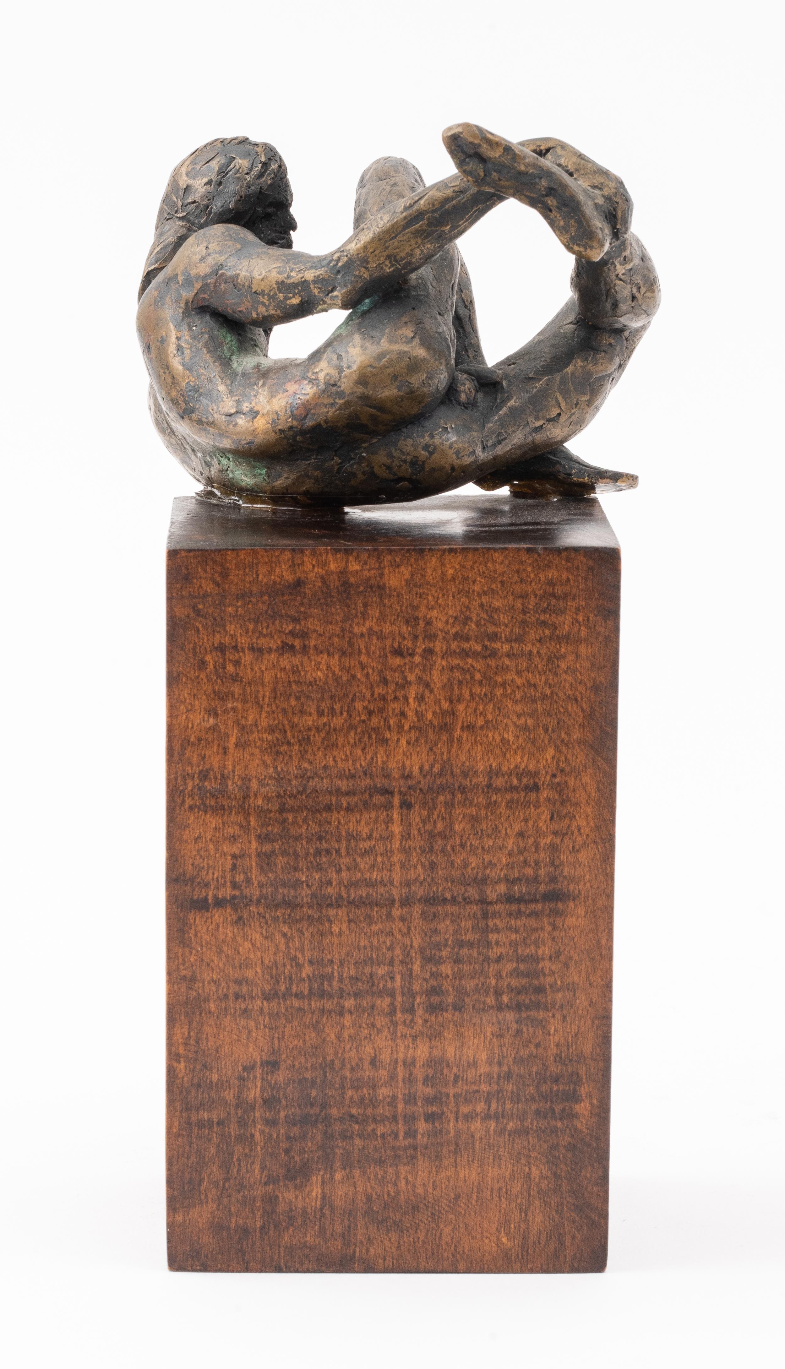 Maher, Male Nude, Bronze Sculpture, Unsigned, Attached to Wooden Base For Sale 1