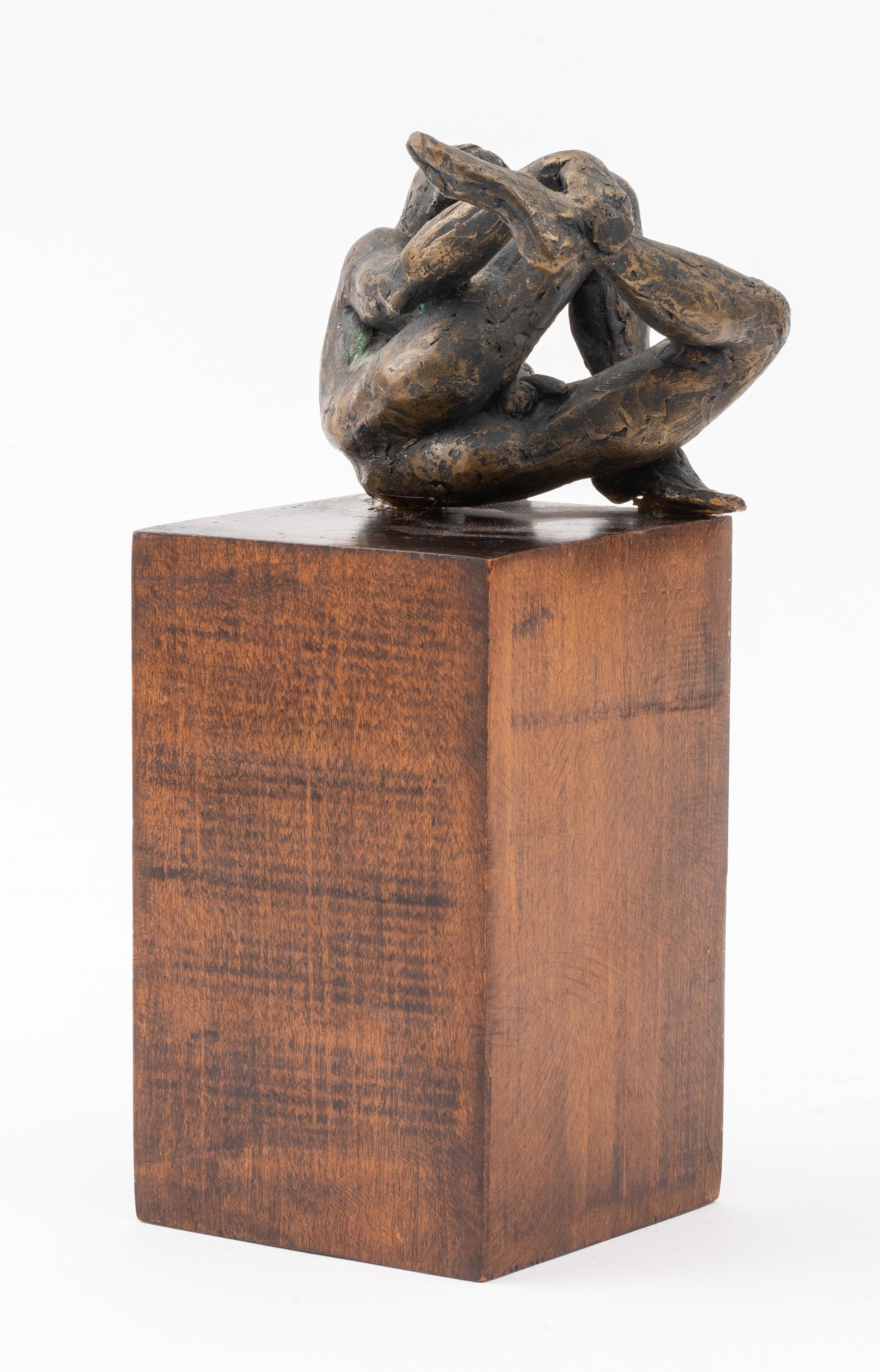 Maher, Male Nude, Bronze Sculpture, Unsigned, Attached to Wooden Base For Sale 2