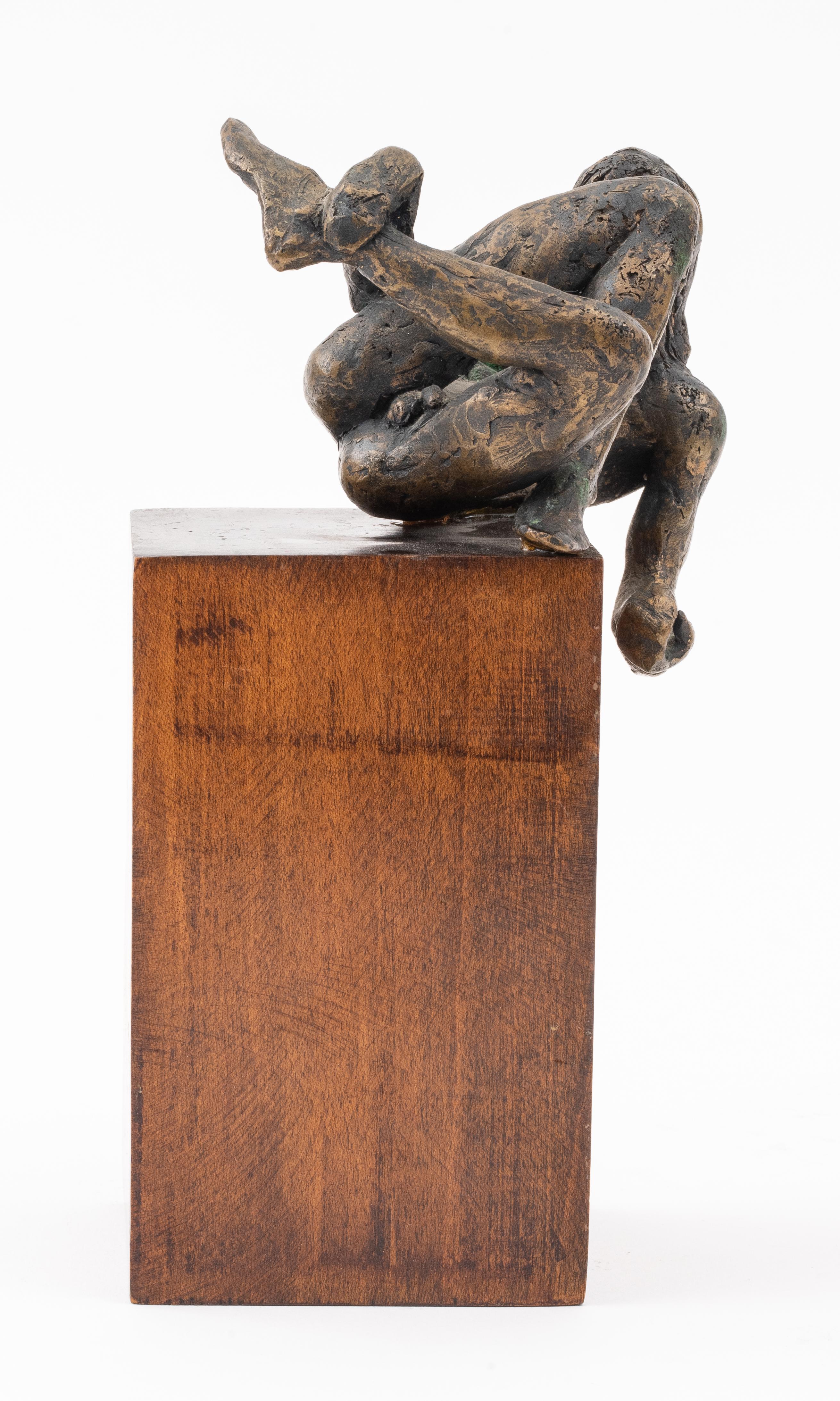 Maher, Male Nude, Bronze Sculpture, Unsigned, Attached to Wooden Base For Sale 3