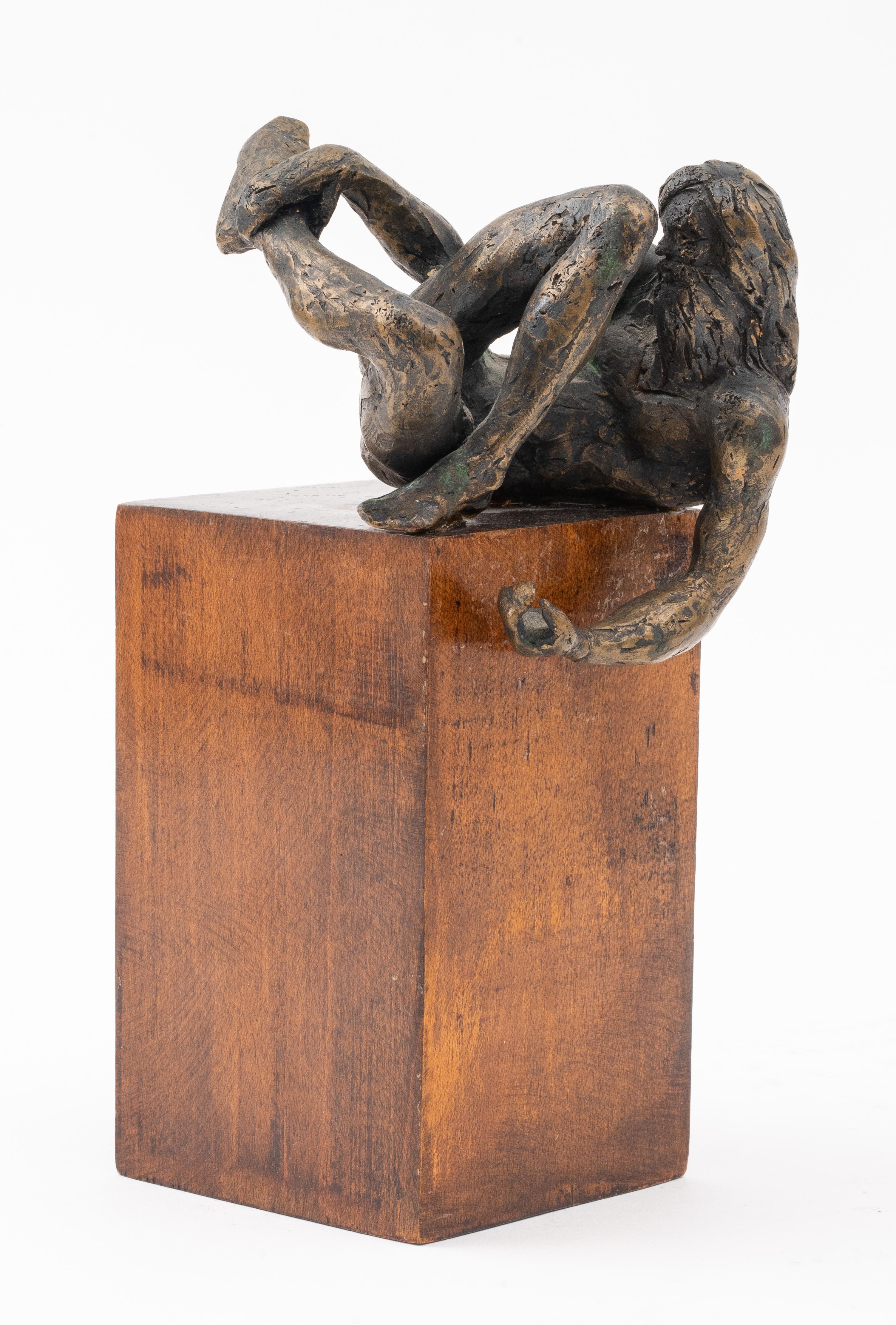 Maher, Male Nude, Bronze Sculpture, Unsigned, Attached to Wooden Base For Sale 4