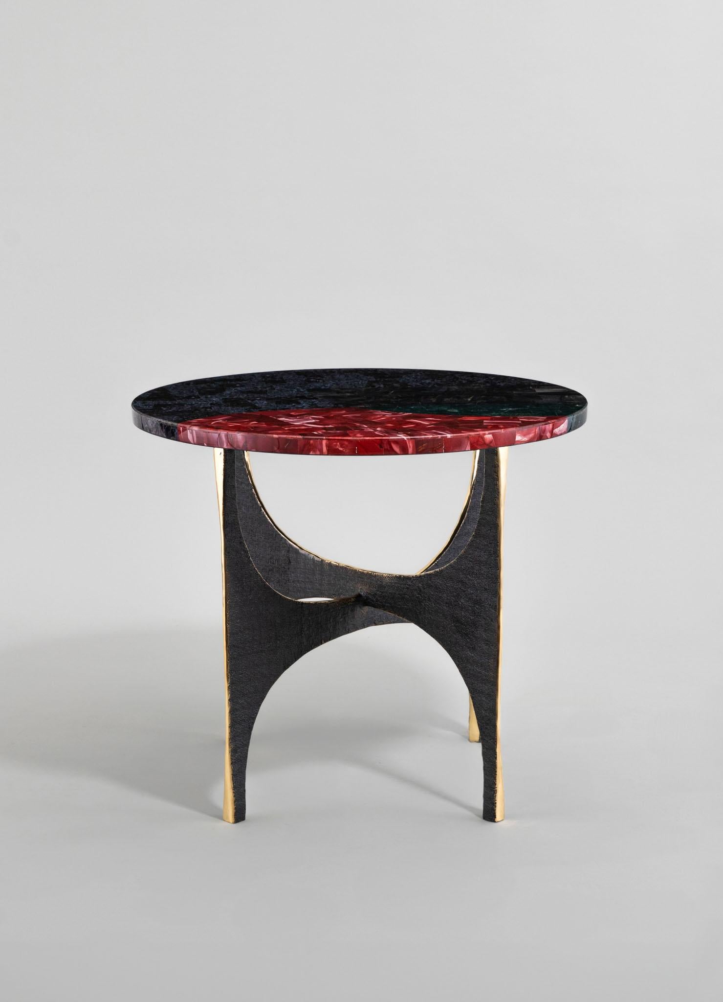 Indian Maheshwar Side Table Large in Semi Precious Overlay Top, Viya by Vikram Goyal For Sale