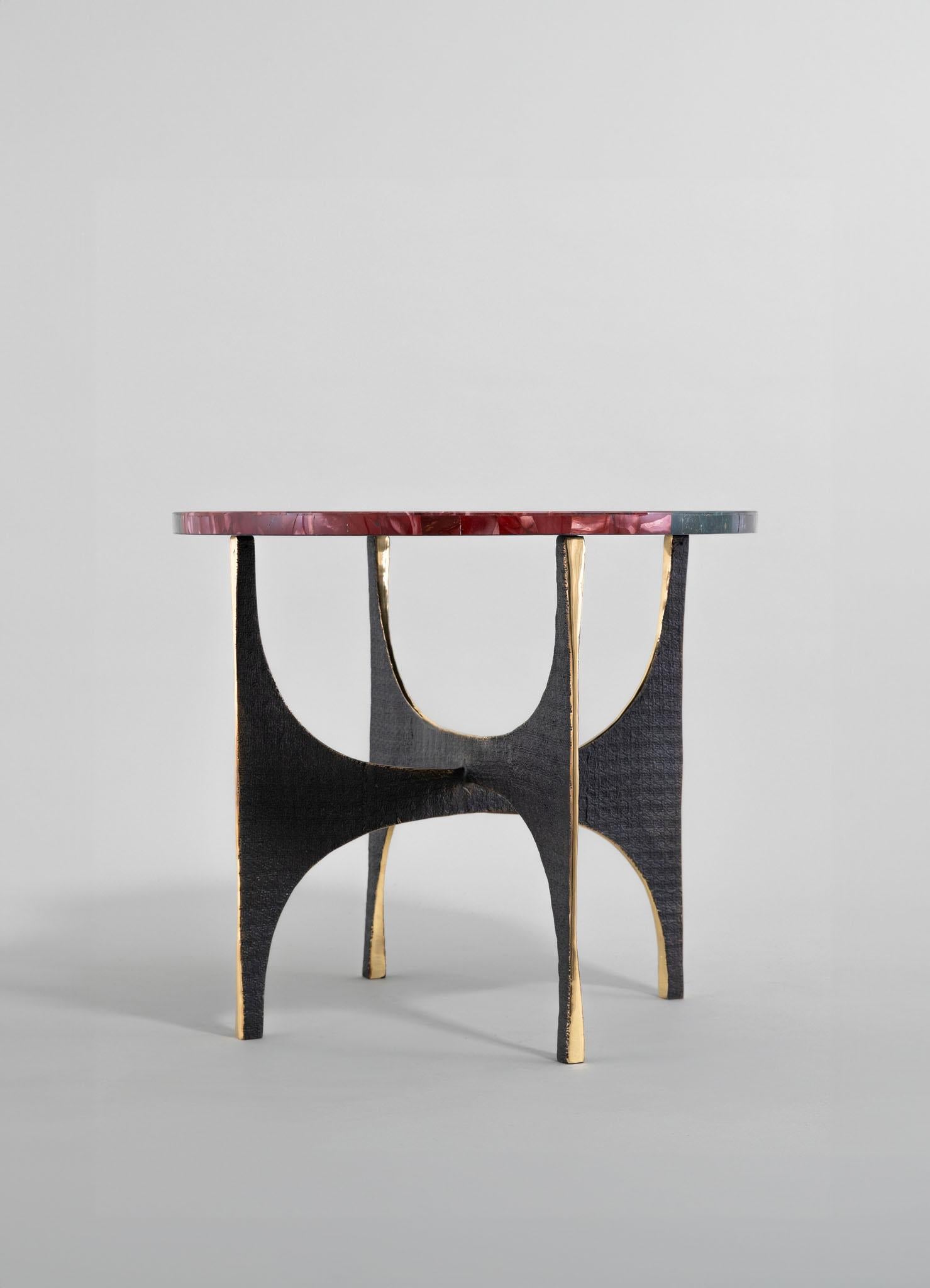 Hand-Crafted Maheshwar Side Table Large in Semi Precious Overlay Top, Viya by Vikram Goyal For Sale