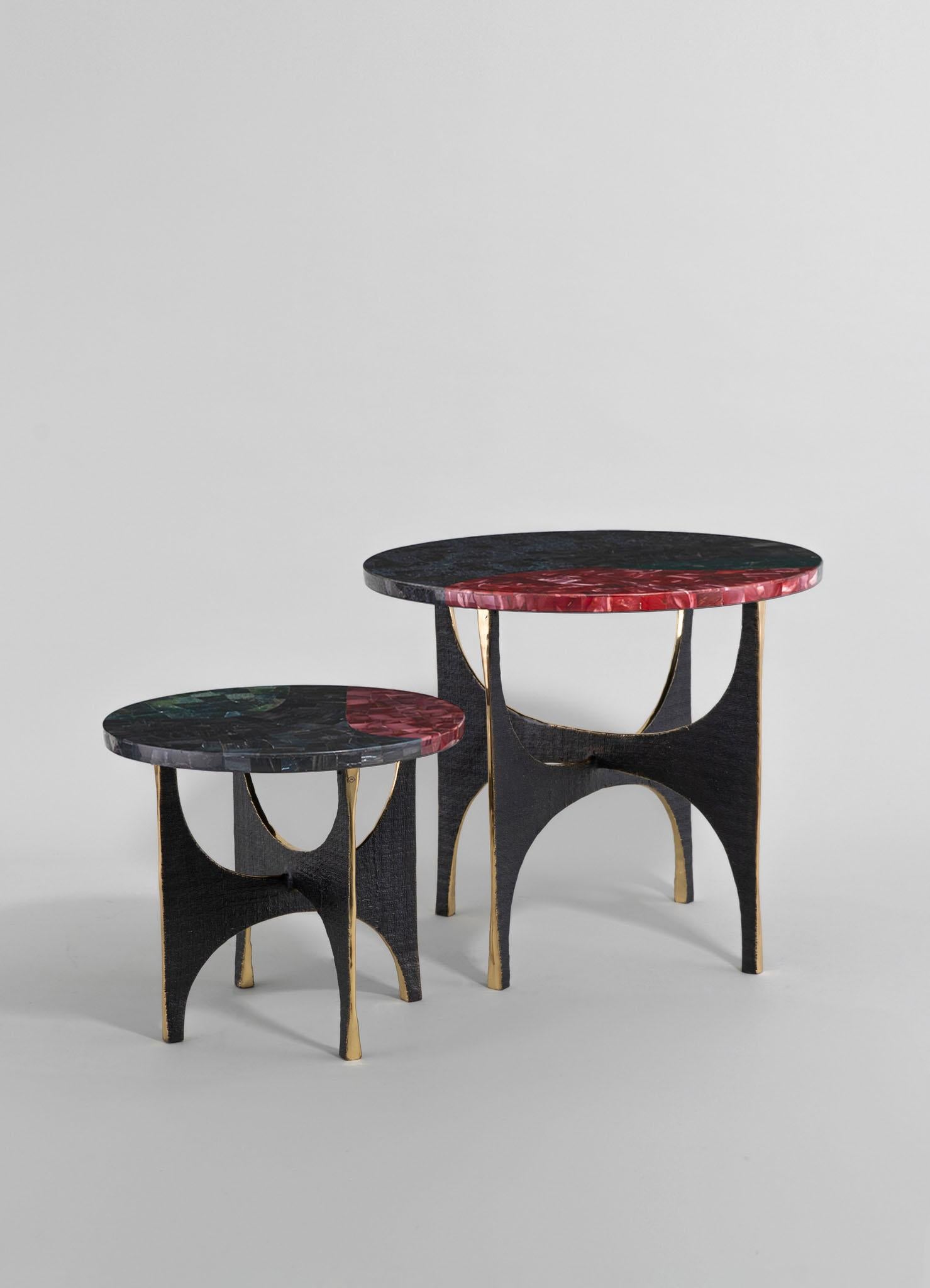 Contemporary Maheshwar Side Table Large in Semi Precious Overlay Top, Viya by Vikram Goyal For Sale