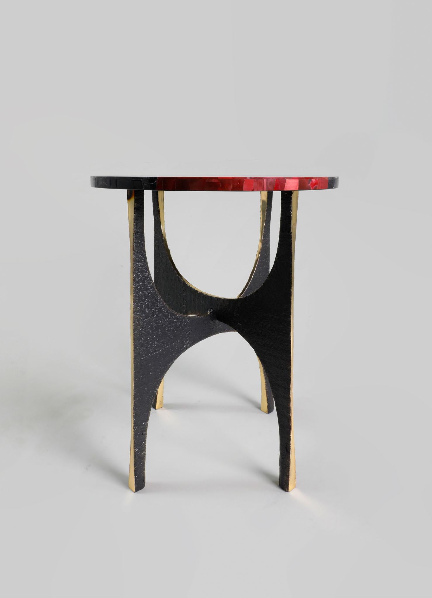 Indian Maheshwar Side Table Medium in Semi Precious Overlay Top, Viya by Vikram Goyal For Sale