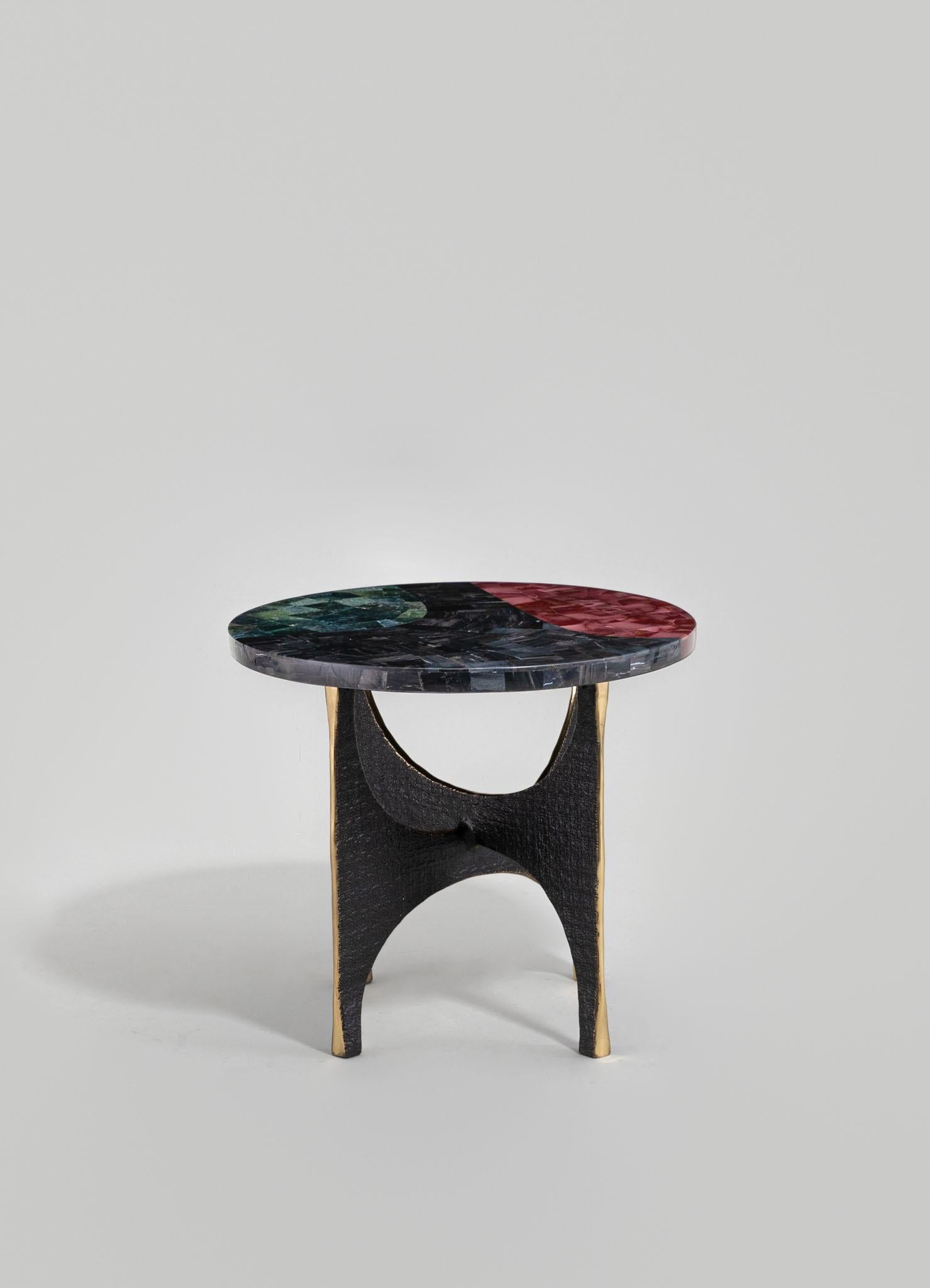 Indian Maheshwar Side Table Small in Semi Precious Overlay Top, Viya by Vikram Goyal For Sale