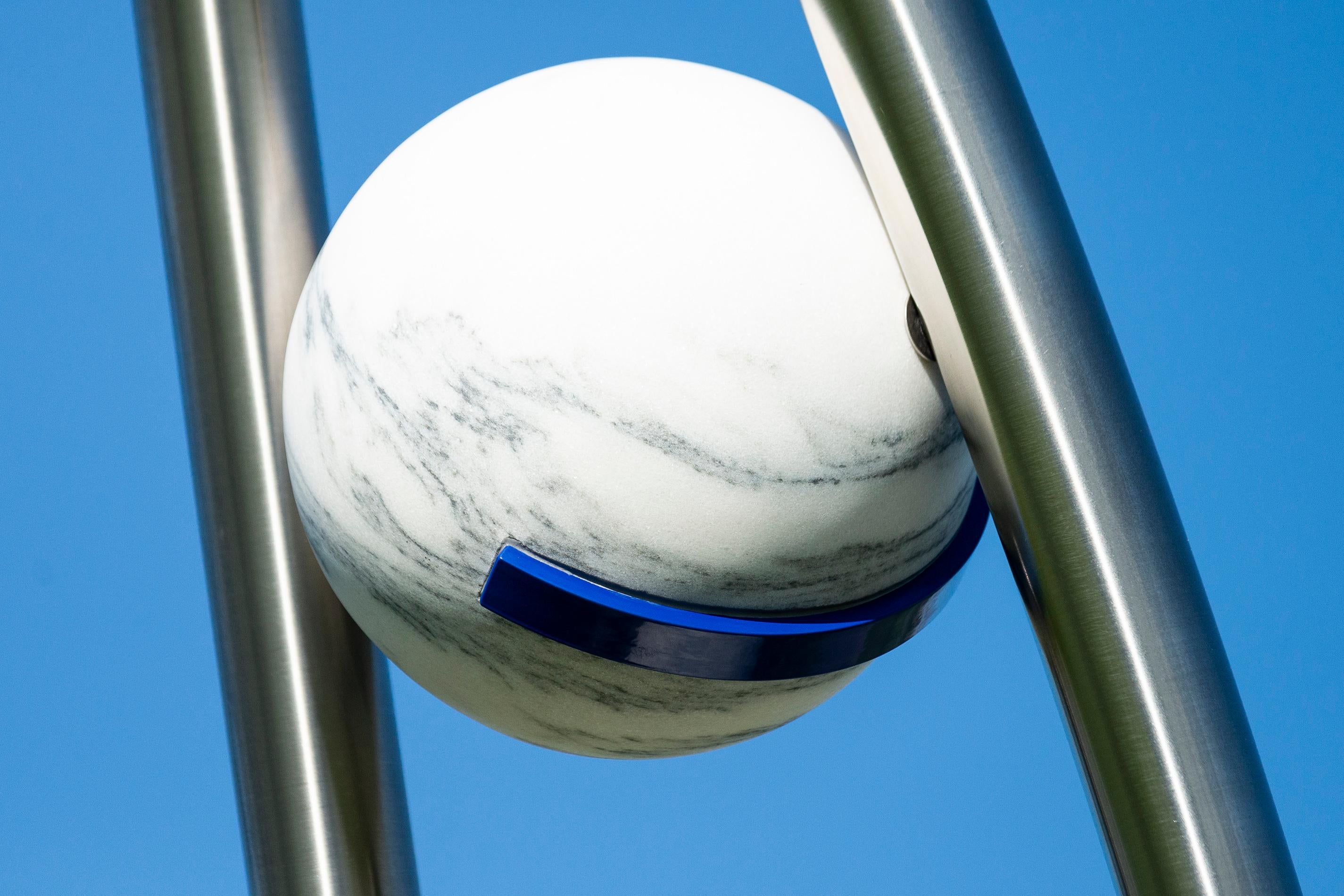 Convergence Indigo - tall, abstract, marble and powder-coated steel, sculpture 4