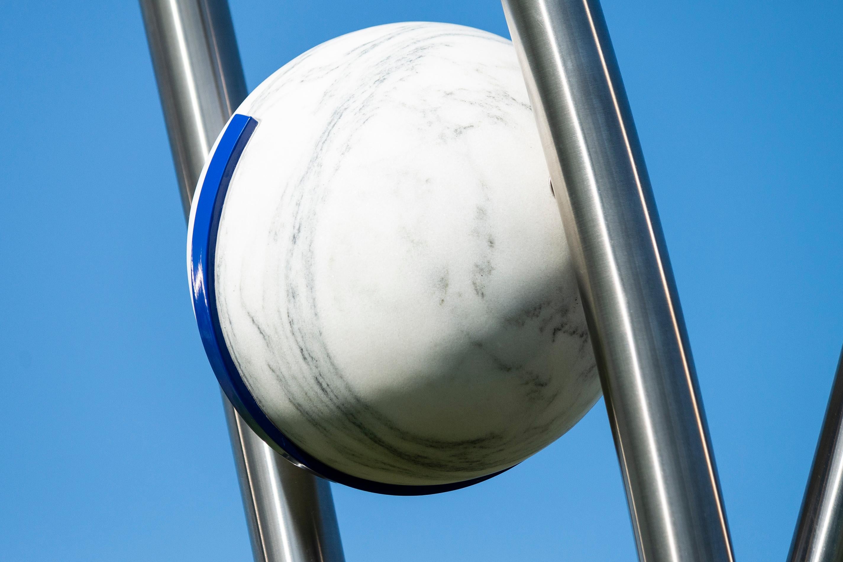 Convergence Indigo - tall, abstract, marble and powder-coated steel, sculpture 5