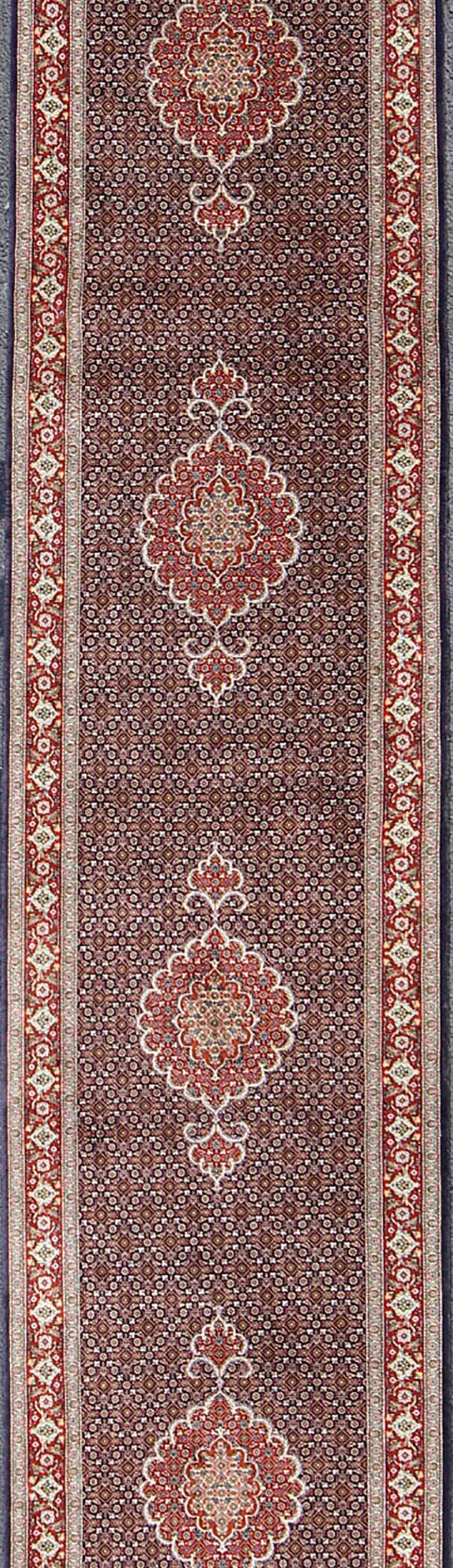 Mahi Tabriz Persian Runner with Wool and Silk In Good Condition For Sale In Atlanta, GA