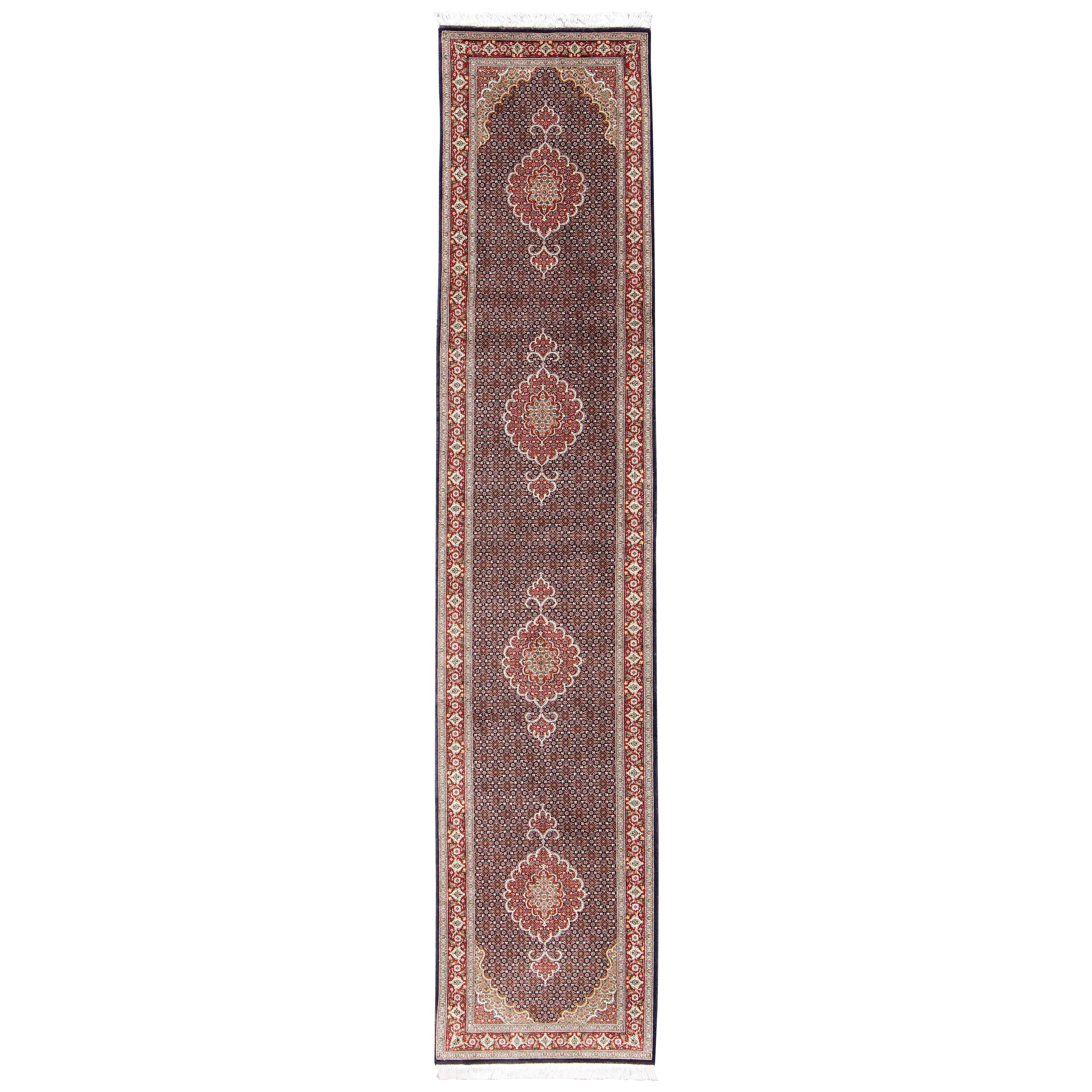 Mahi Tabriz Persian Runner with Wool and Silk For Sale