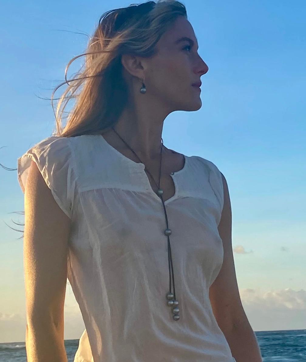 Modern Mahina Tahitian Pearl Leather Necklace For Sale