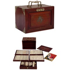 Used MahJong Game Set in Cabinet Box, N.Y.K. Fleet Ocean Liner Edition