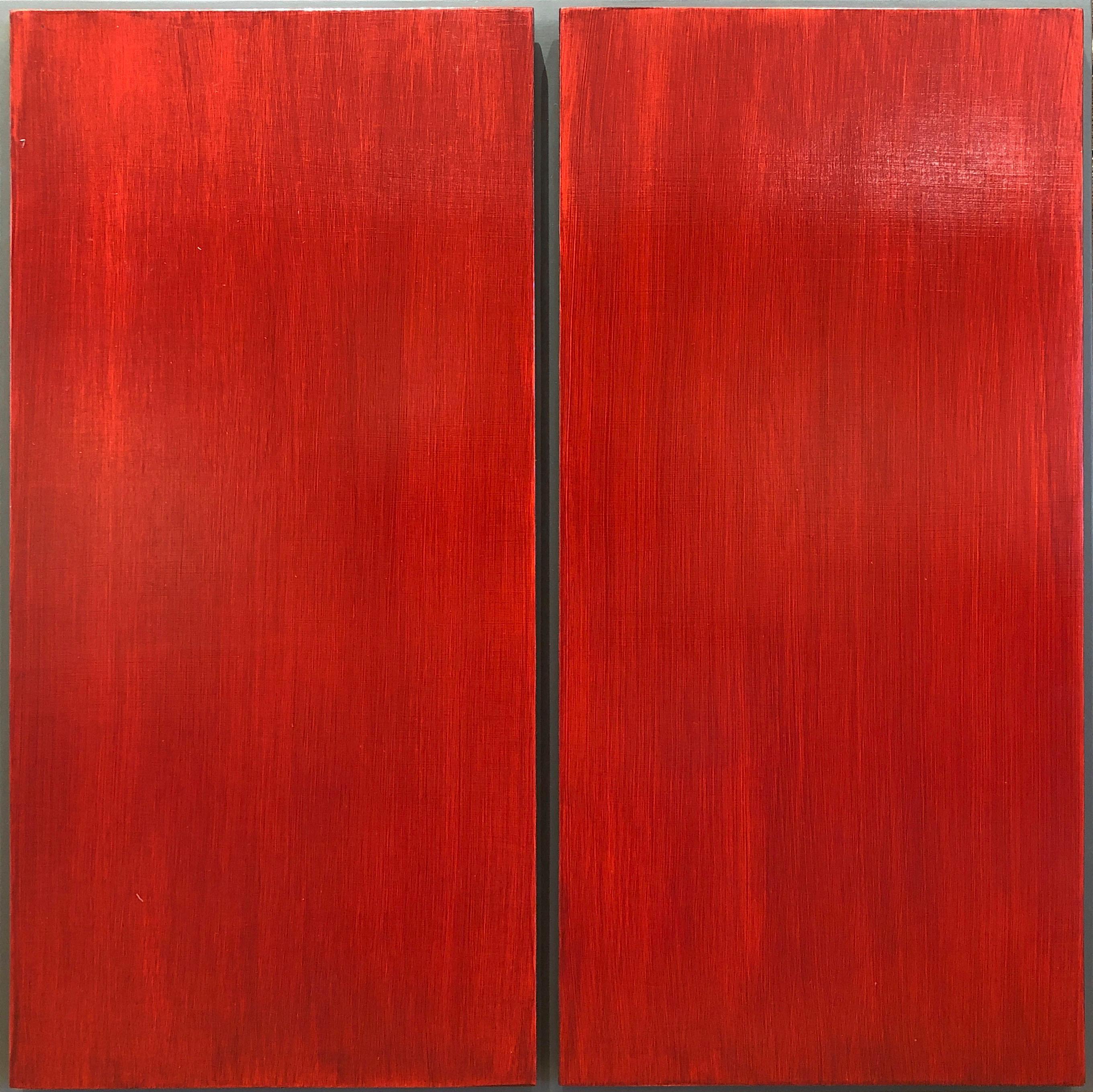 Mahmoud Hamadani Abstract Painting - Untitled (Haiku), red abstract painting on wood panel