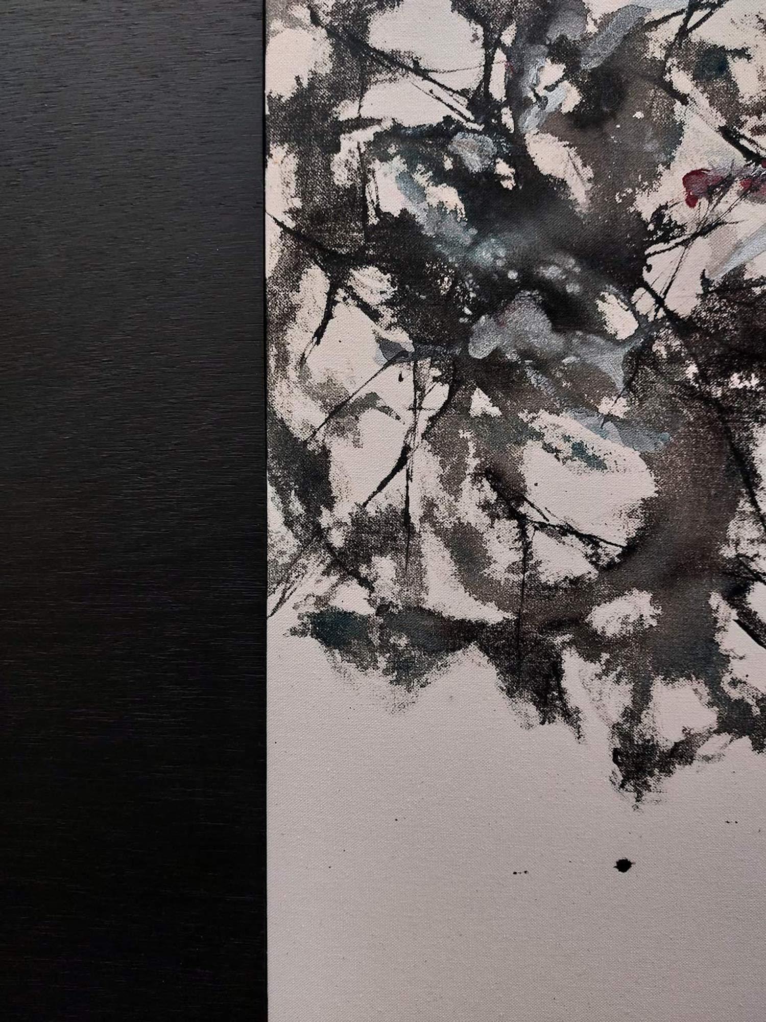 Ancestral sound #41 von Maho Maeda - Abstraktes Gemälde, Leinwand, Holz, Flora, Dunkelheit im Angebot 3