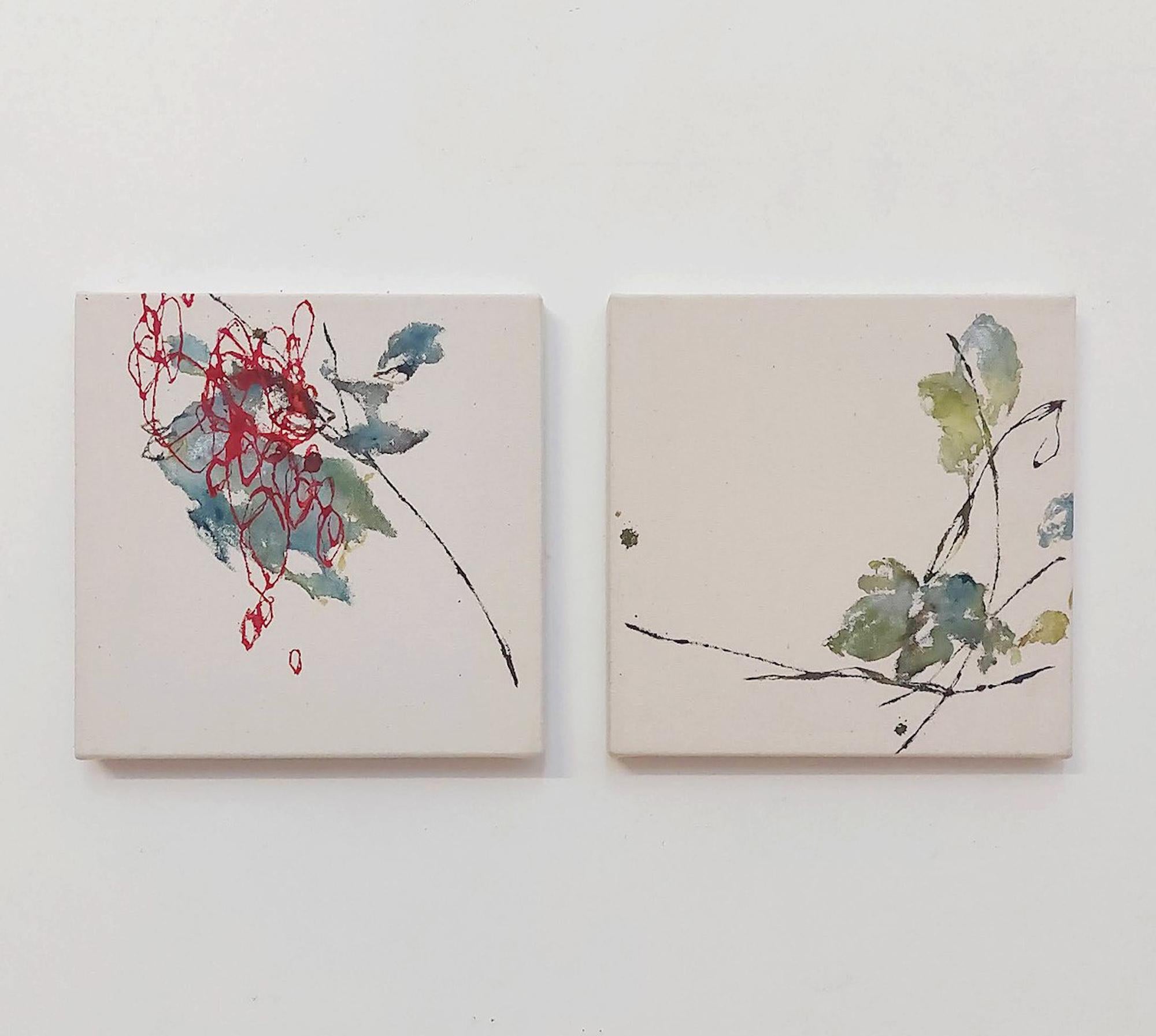 Dialogue with Nature #17 &amp; #20 is a unique installation of two works by contemporary artist Maho Maeda. This installation is made with acrylic, coloured pencil and ink on cotton canvas and carved wood, dimensions are 25 × 50 cm (9.8 × 19.7
