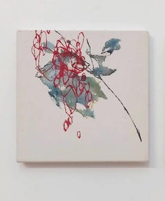 Dialogue with Nature #20 by Maho Maeda - Abstract painting, flowers, red, canvas
