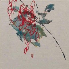 Dialogue with Nature #20 by Maho Maeda - Abstract painting, flowers, red detail