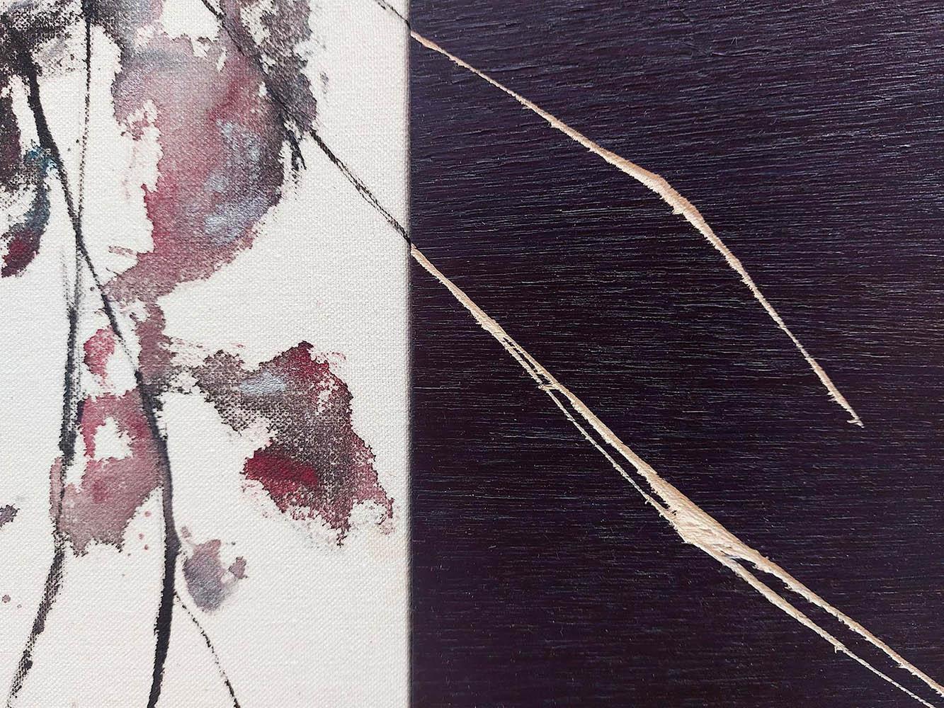 Diálogo con la naturaleza #21 de Maho Maeda - Cuadro abstracto, flores, rosa, madera en venta 3