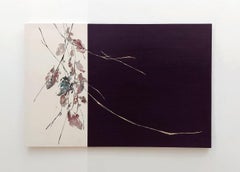Dialogue with nature #21 by Maho Maeda - Abstract painting, flowers, pink, wood