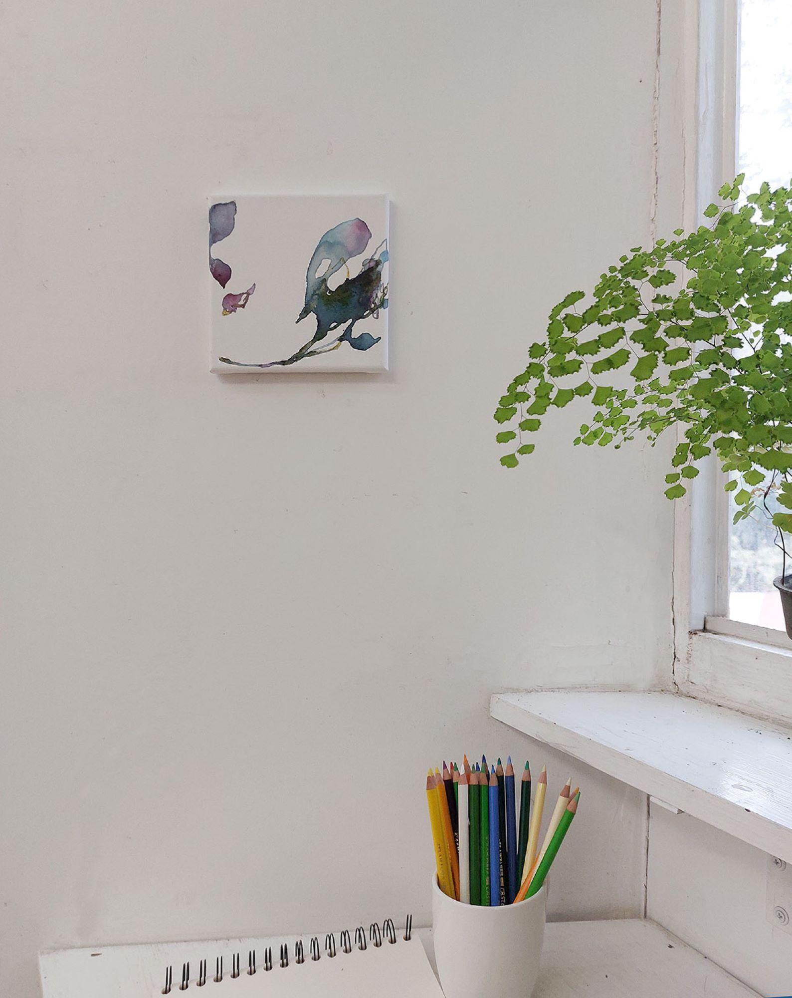 Dialog mit der Nature #29 von Maho Maeda - Abstrakte Malerei, blaue Blumen, Tusche im Angebot 4