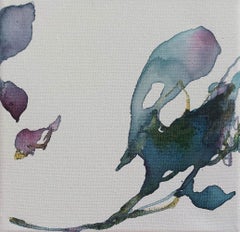 Dialogue with Nature #29 by Maho Maeda - Abstract painting, blue flowers, ink