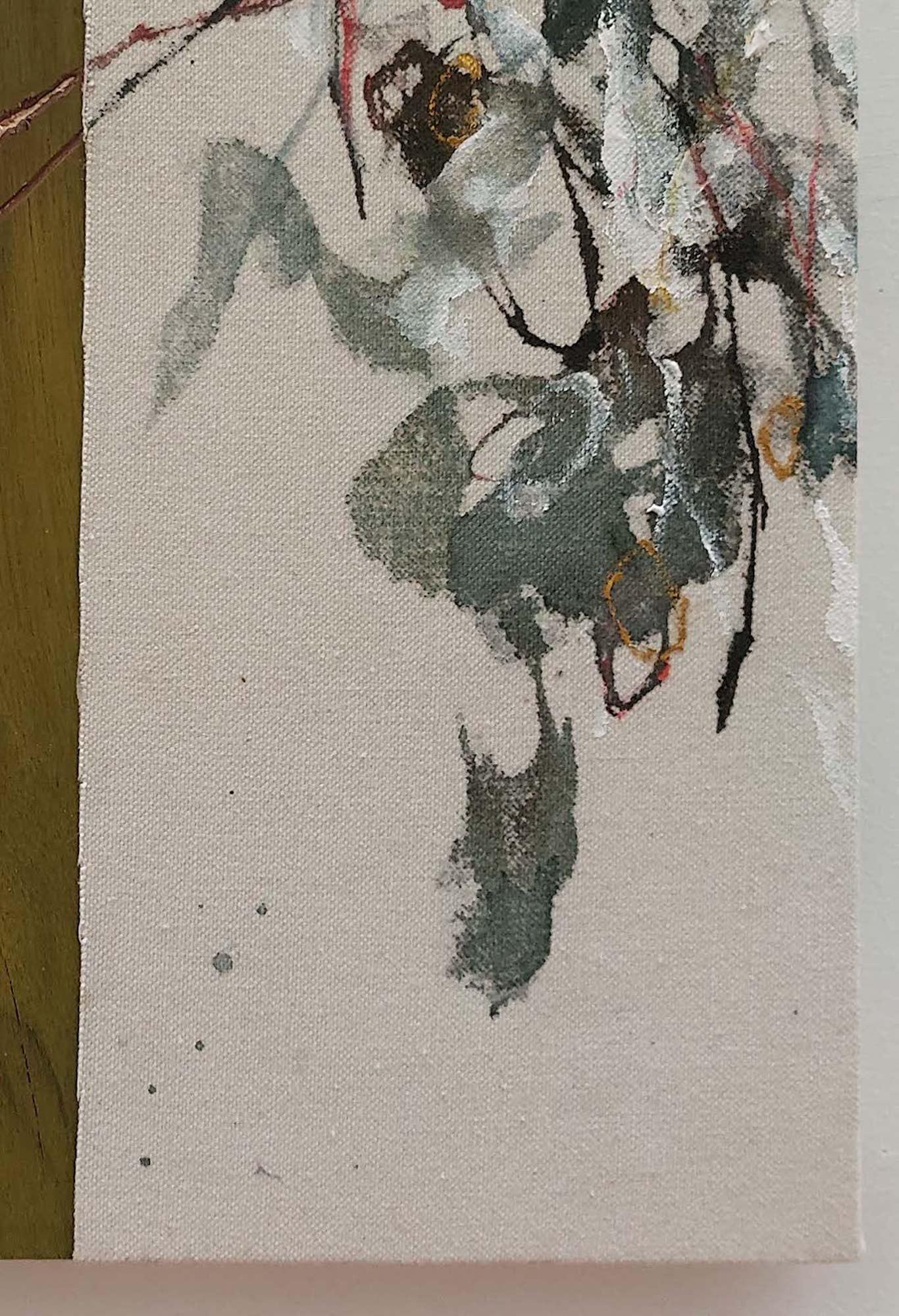 Dialogue avec la nature n°33 d' Maho Maeda - Peinture abstraite, fleurs, vert, bois en vente 5