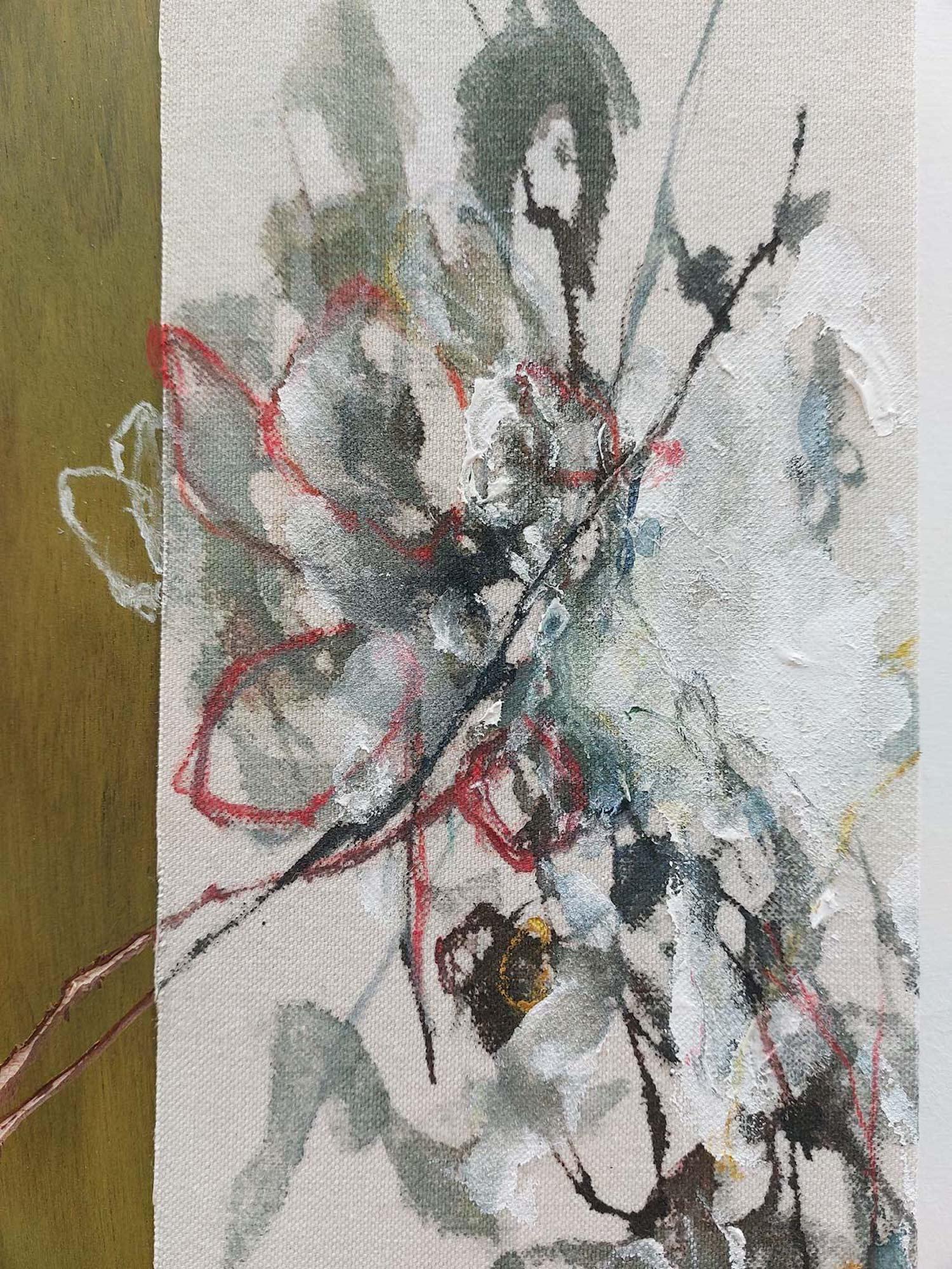 Dialogue avec la nature n°33 d' Maho Maeda - Peinture abstraite, fleurs, vert, bois en vente 6
