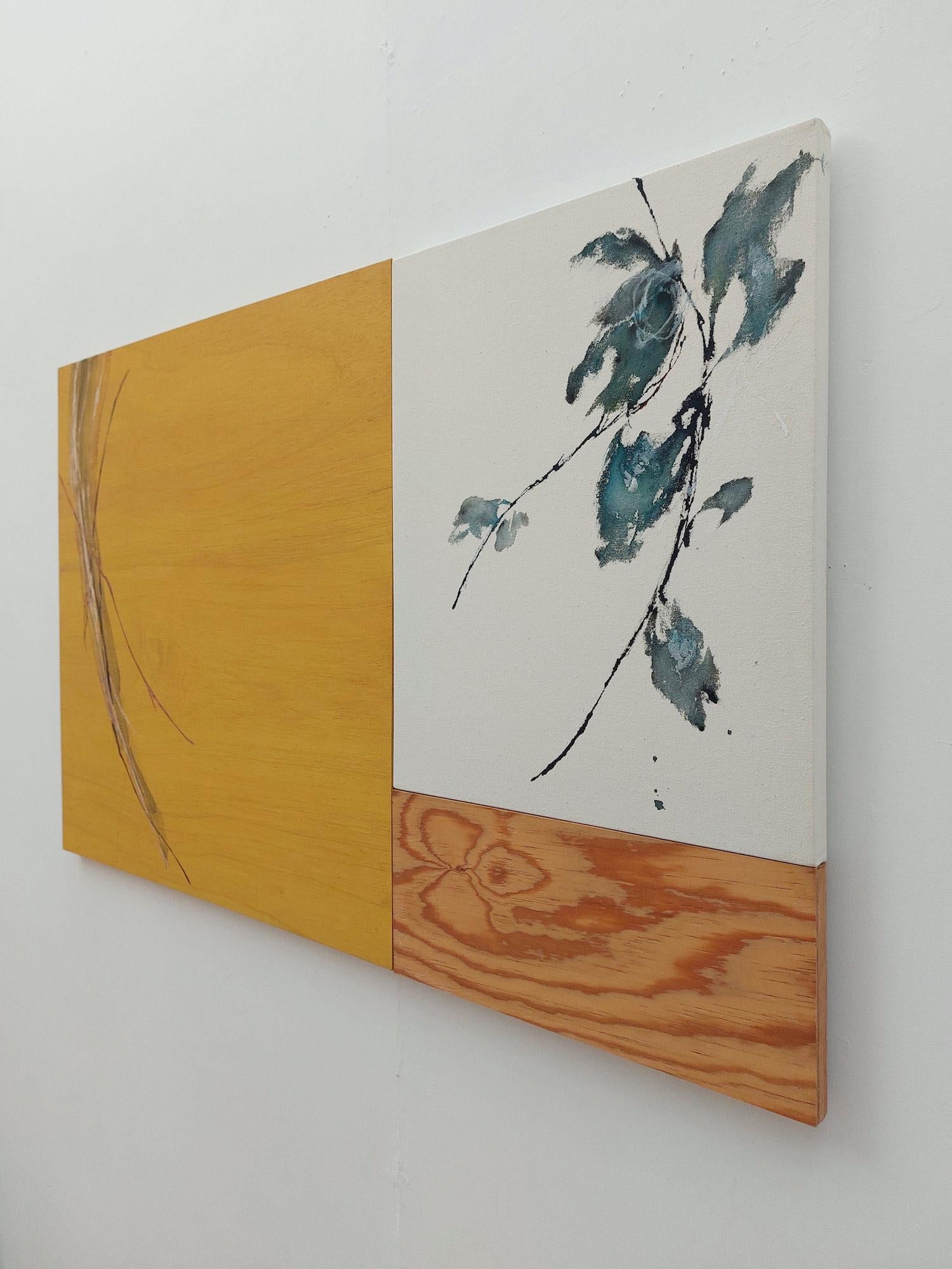 Dialogue avec la Nature #89 par Maho Maeda - Peinture abstraite, fleurs, jaune, Wood en vente 3
