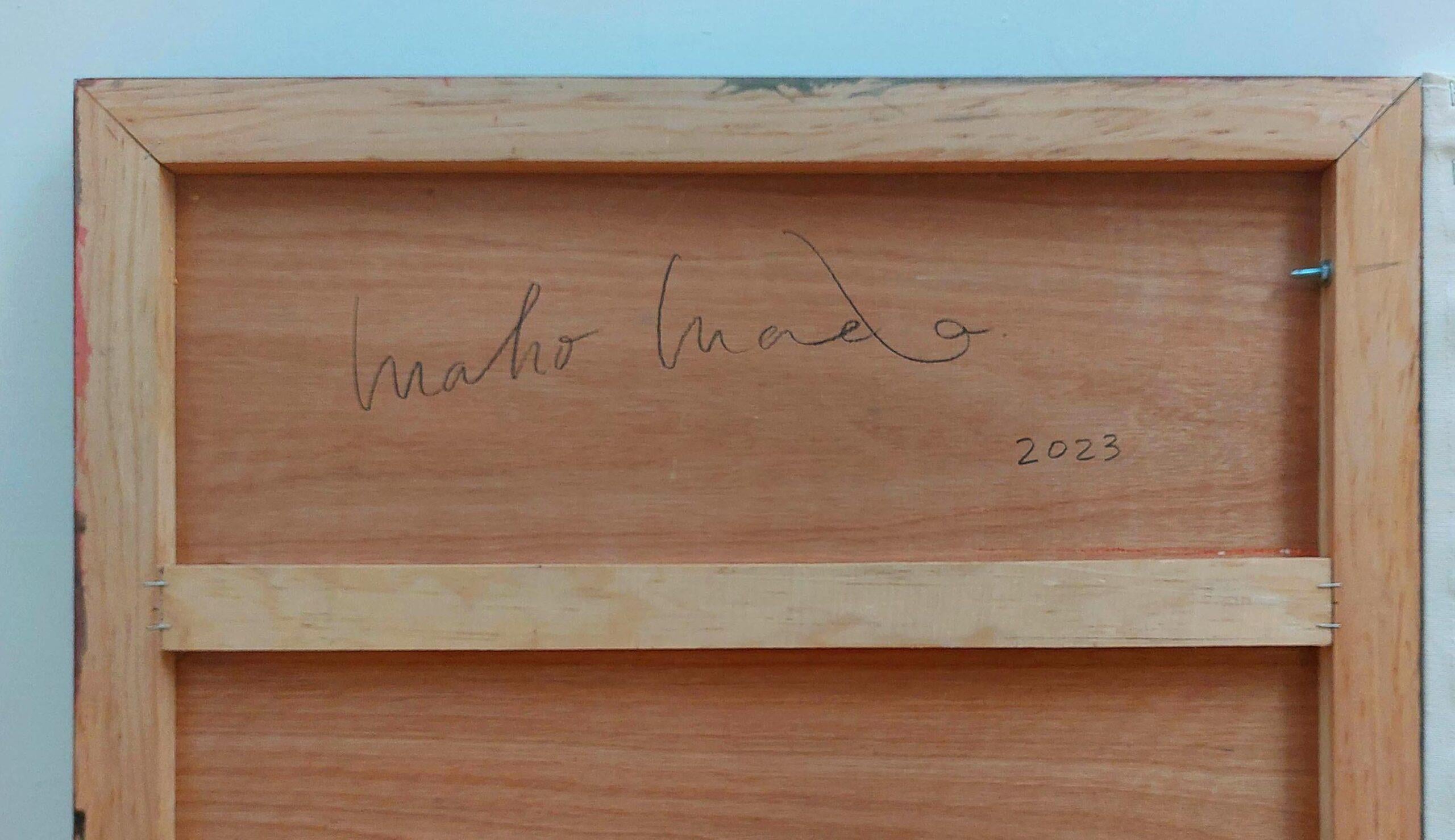 Flowing Sound #10 von Maho Maeda - Abstraktes Gemälde, blaue Blumen, Holz, Leinwand im Angebot 9