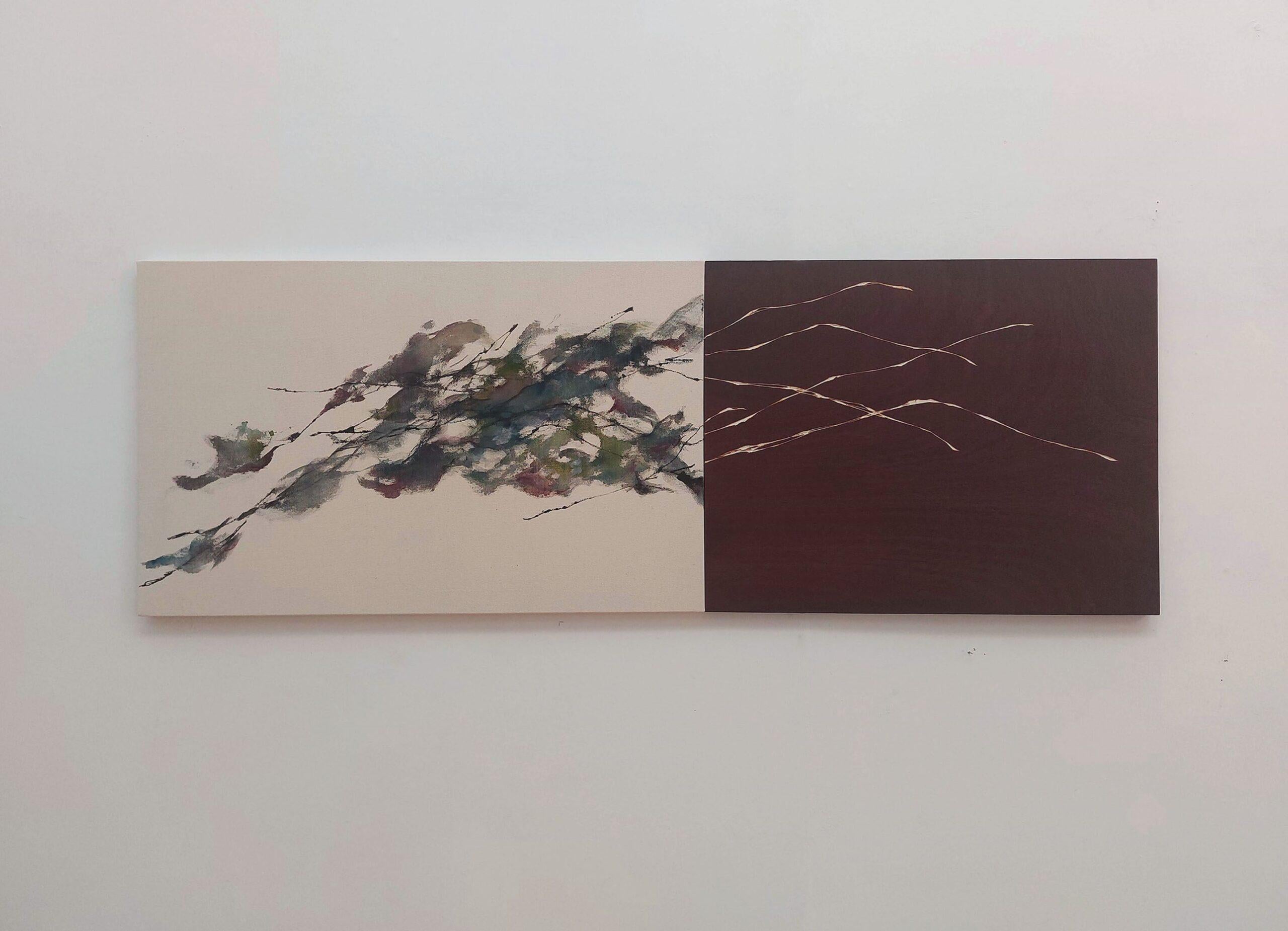 Flowing Sound #10 von Maho Maeda - Abstraktes Gemälde, blaue Blumen, Holz, Leinwand im Angebot 2