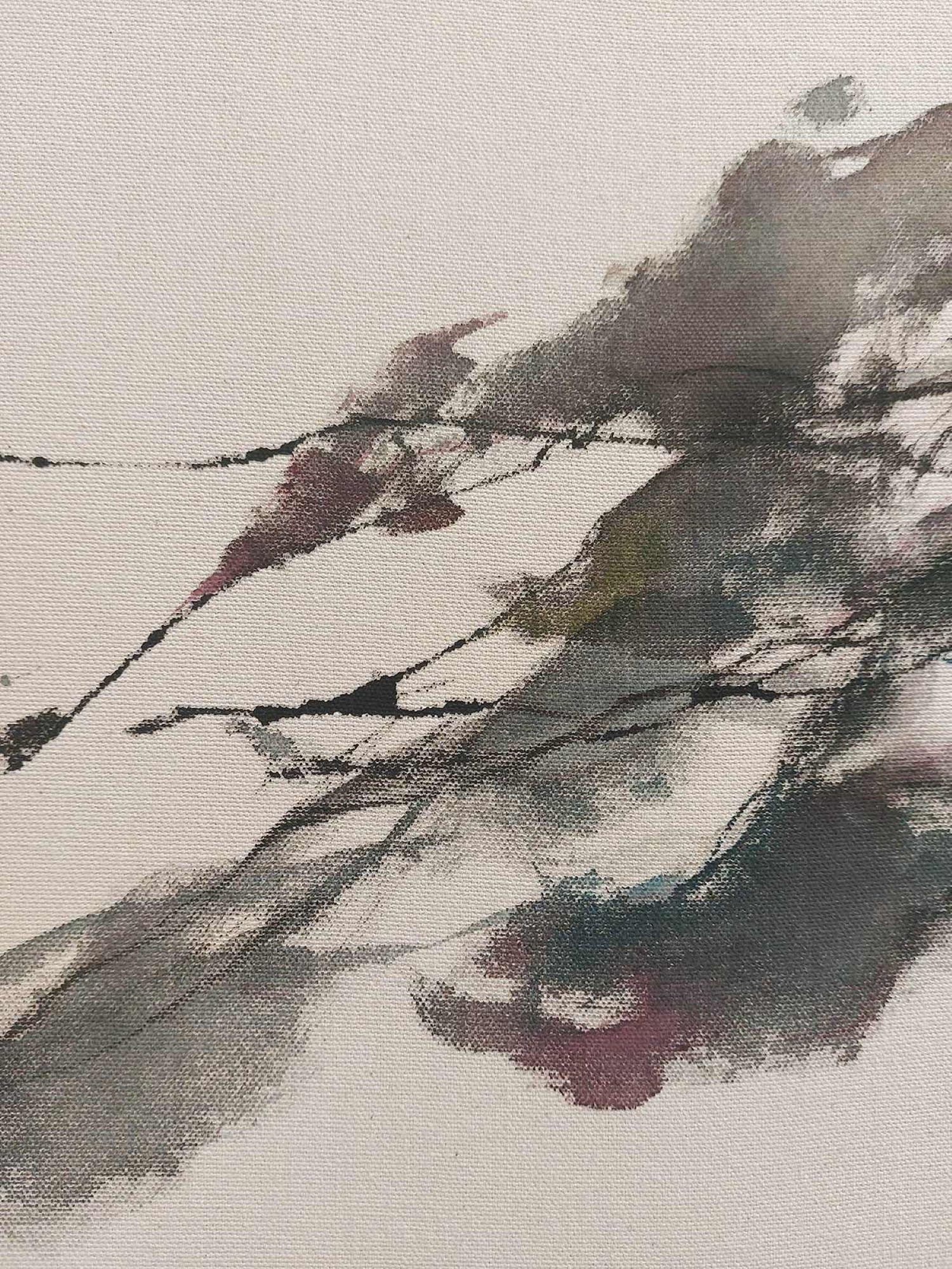 Flowing Sound #10 von Maho Maeda - Abstraktes Gemälde, blaue Blumen, Holz, Leinwand im Angebot 7