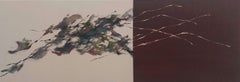 Flowing Sound #10 by Maho Maeda - Abstract painting, blue flowers, wood, canvas