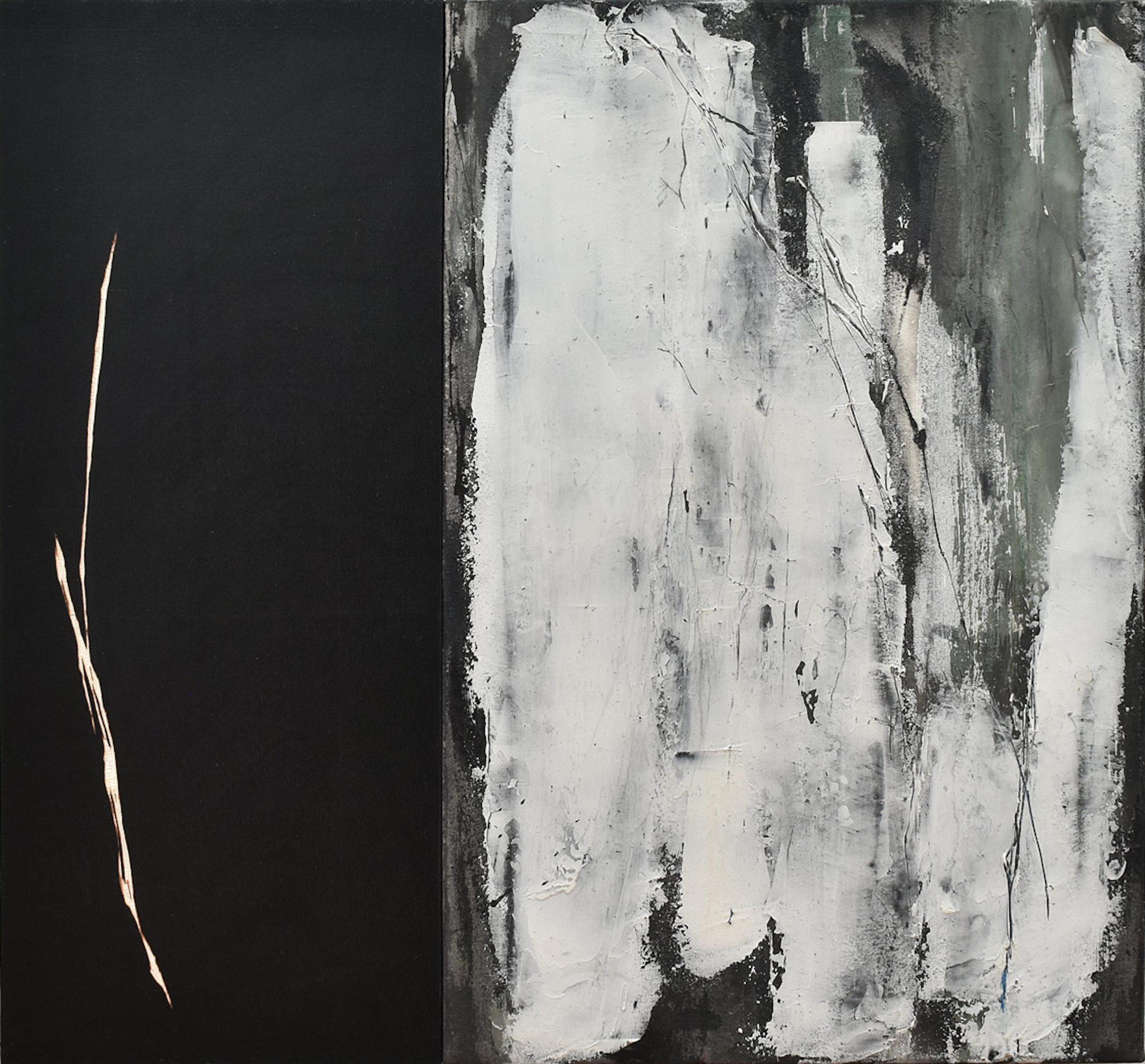 Immemorial sound #9 by Maho Maeda - Abstract painting, black, canvas and wood