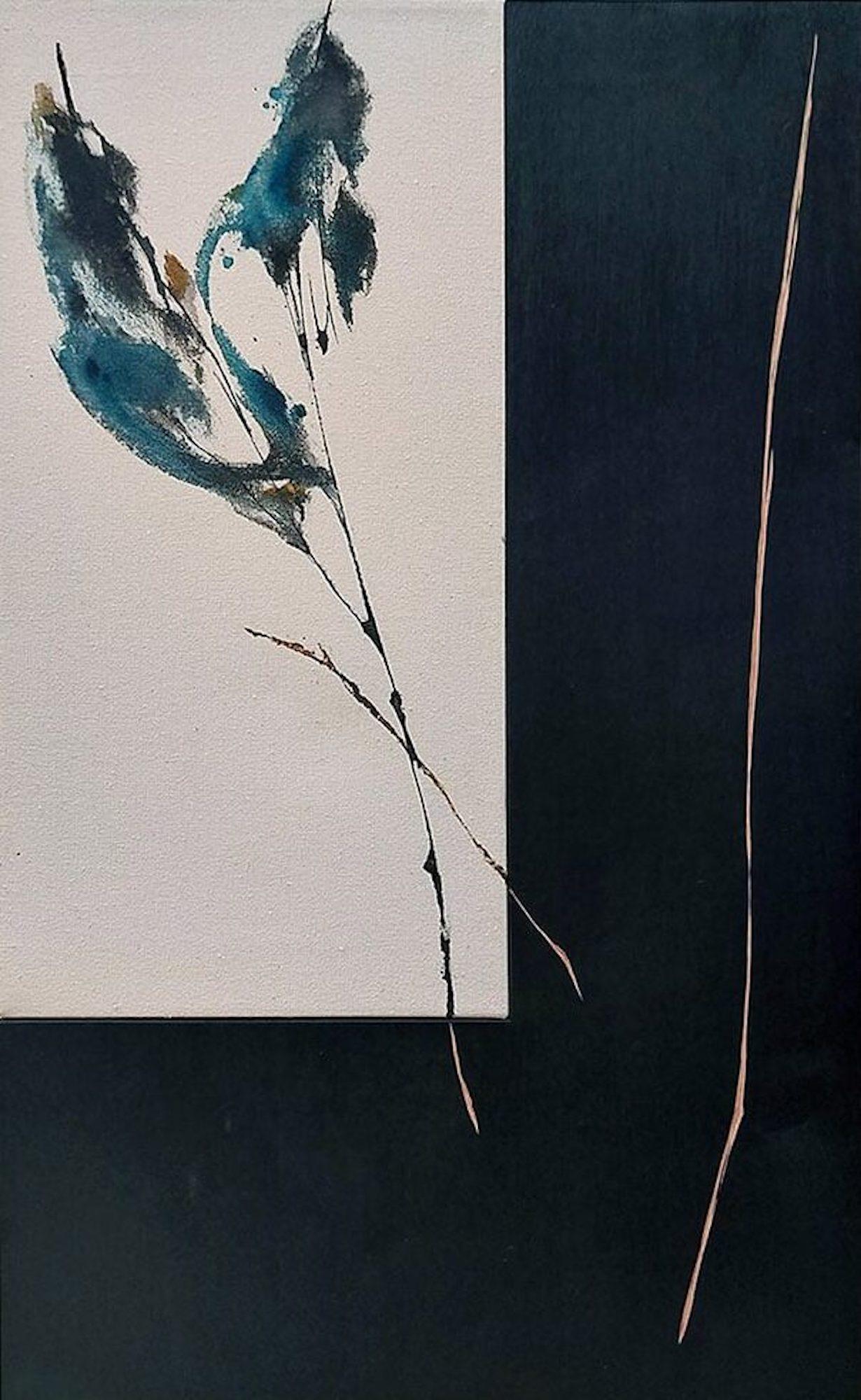 Newborn sound #94 by Maho Maeda - Abstract painting, flower, canvas and wood