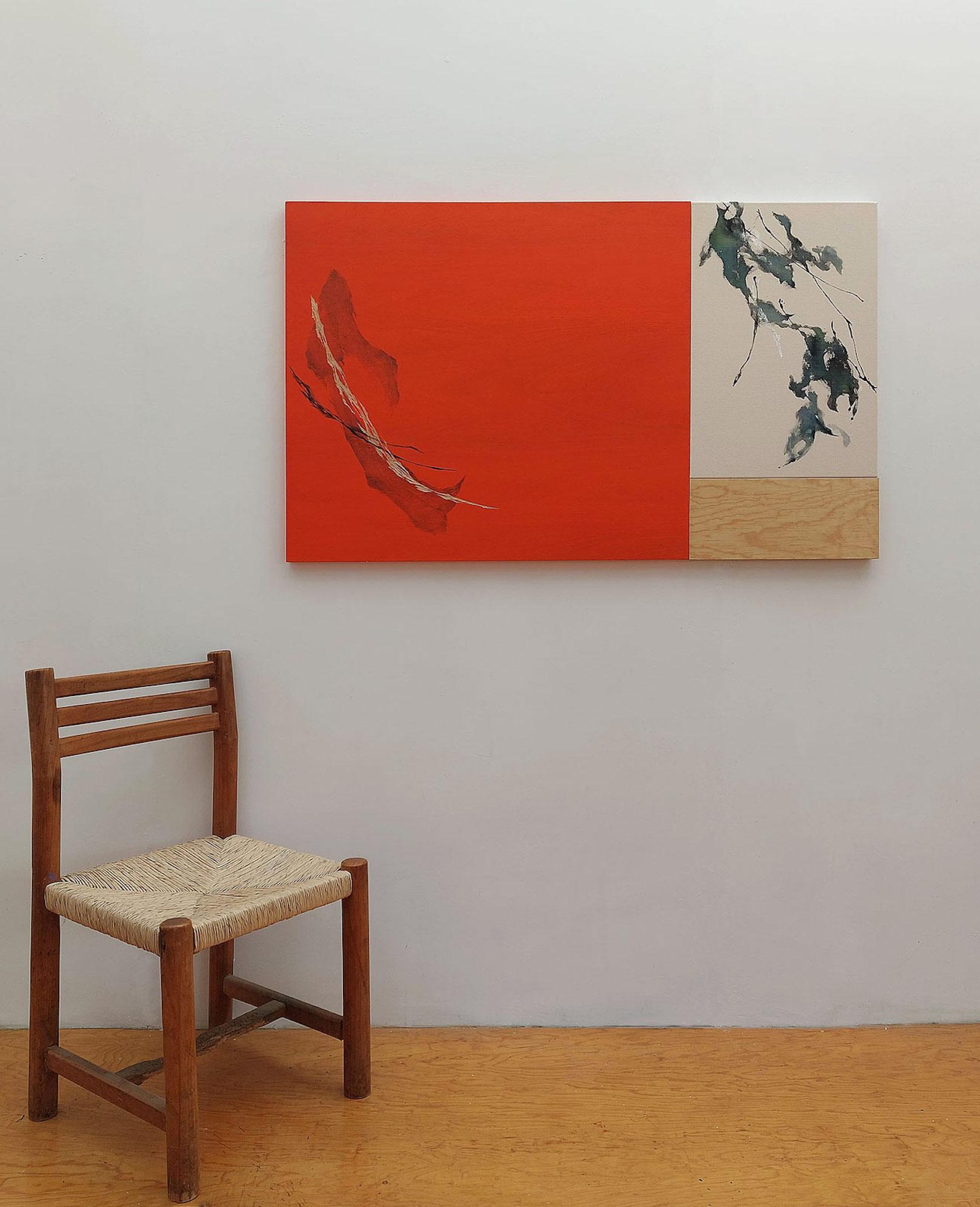 Newborn sound #97 von Maho Maeda - Abstraktes Gemälde, Blume, Leinwand und Holz im Angebot 2