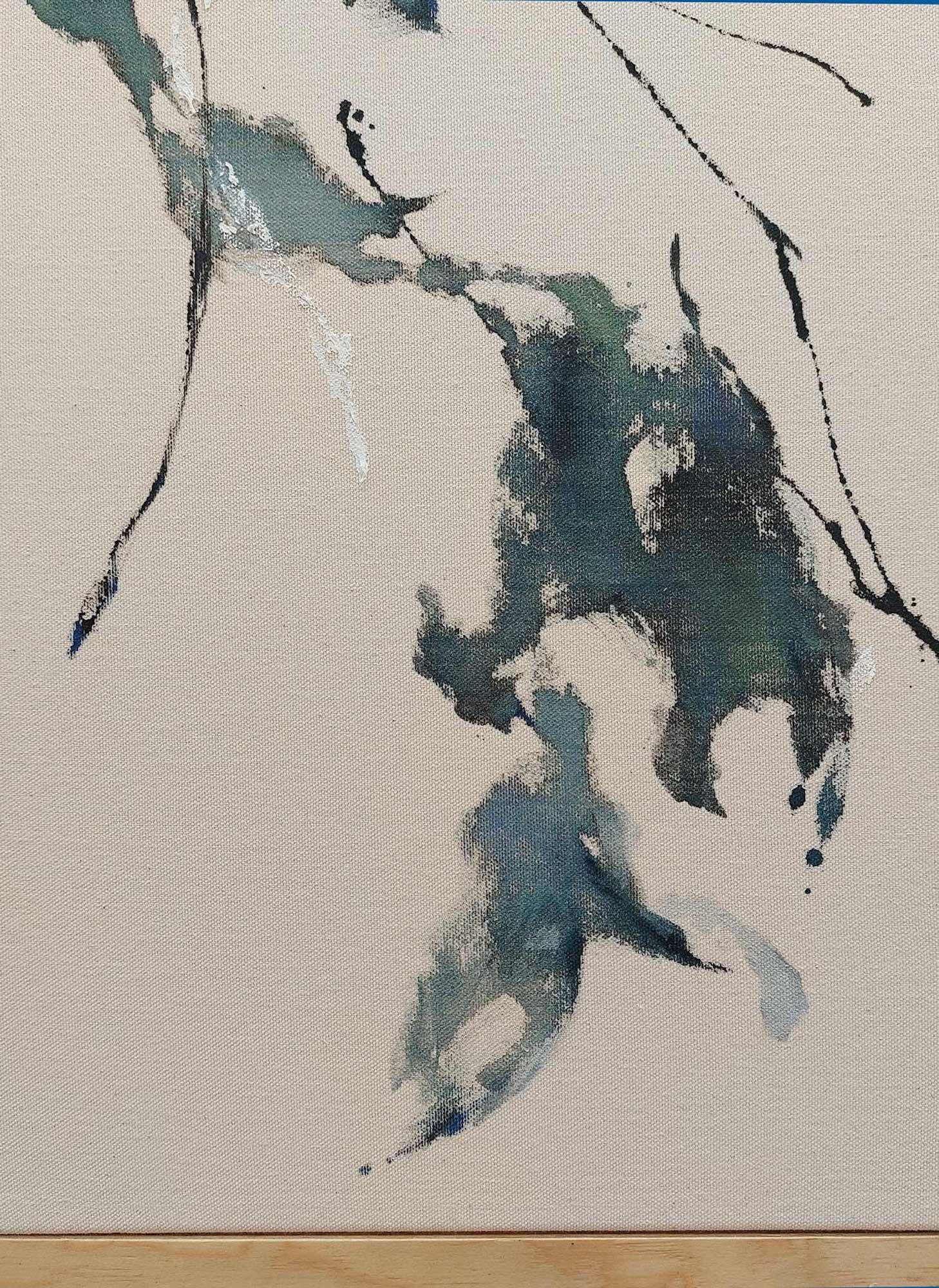 Newborn sound #97 von Maho Maeda - Abstraktes Gemälde, Blume, Leinwand und Holz im Angebot 4