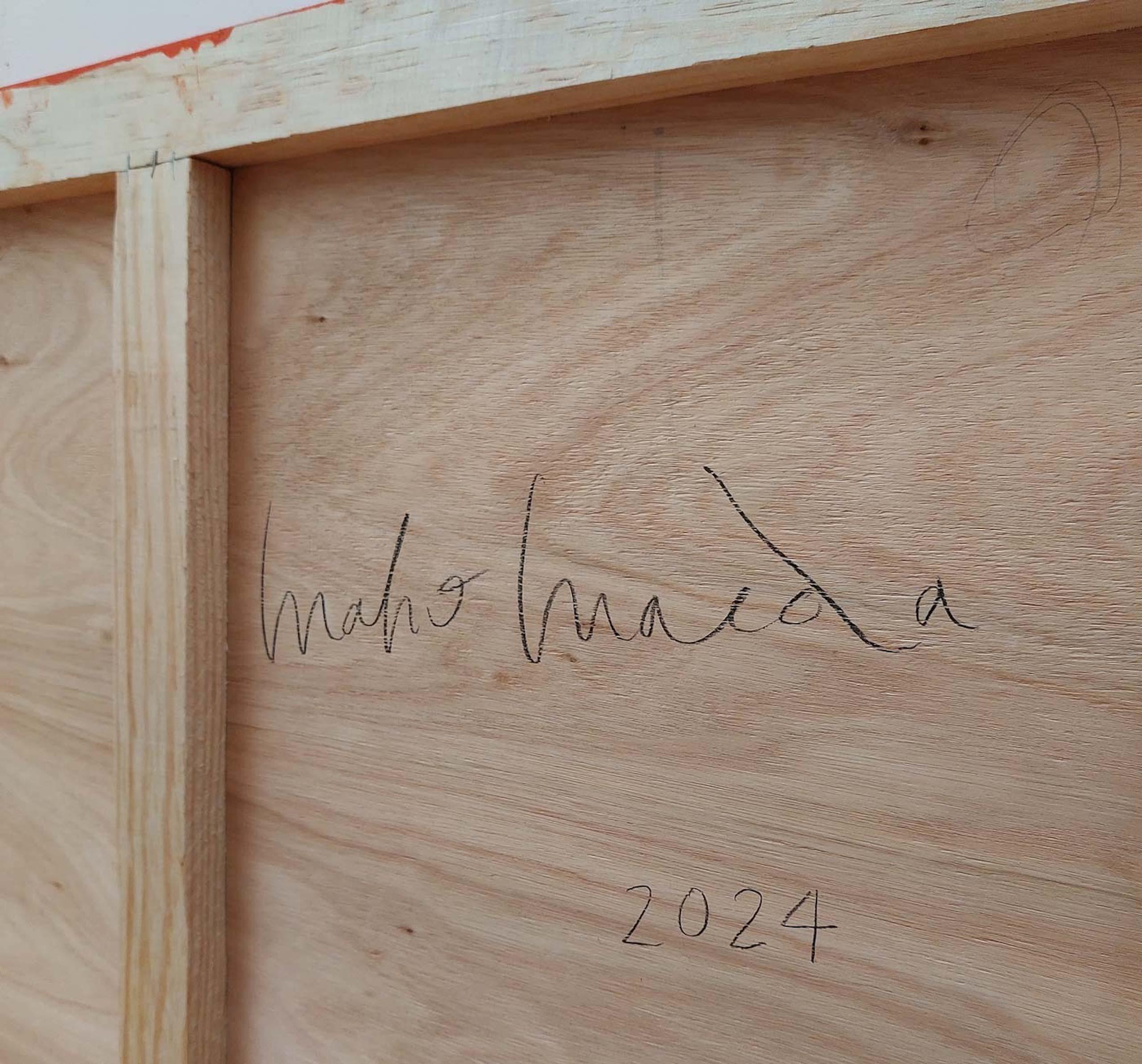 Newborn sound #97 von Maho Maeda - Abstraktes Gemälde, Blume, Leinwand und Holz im Angebot 8