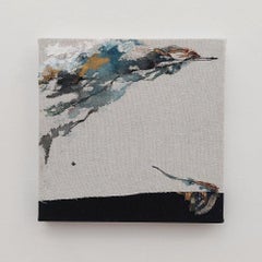 Remembrance n°15 d'Amo Maeda, peinture abstraite, fleurs, textile et bois