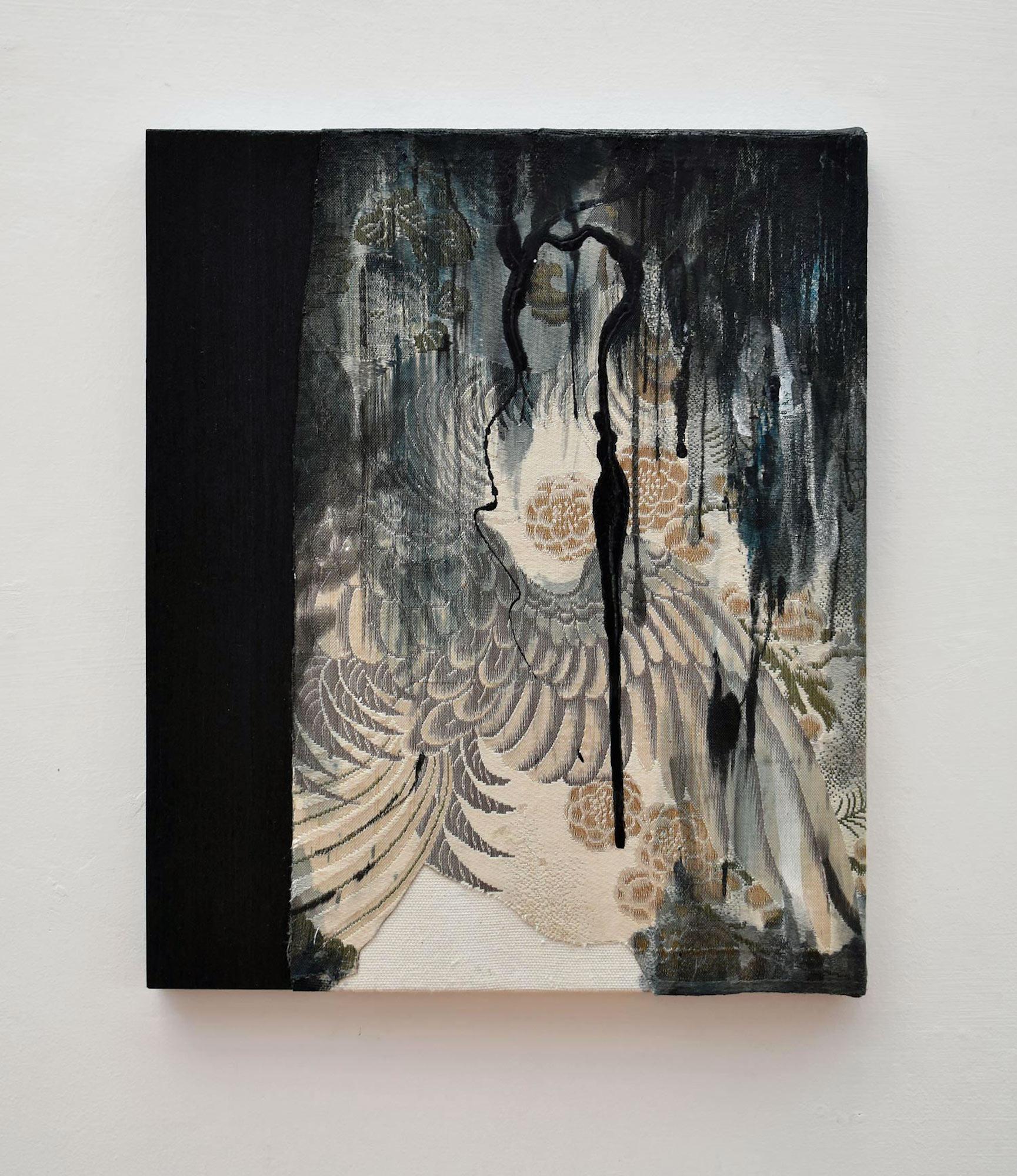 Remembrance #34 de Maho Maeda - Pintura abstracta, tela estampada, pájaro, flora en venta 1