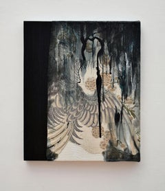 Remembrance #34 par Maho Maeda - Peinture abstraite, tissu à motifs, oiseau, flore