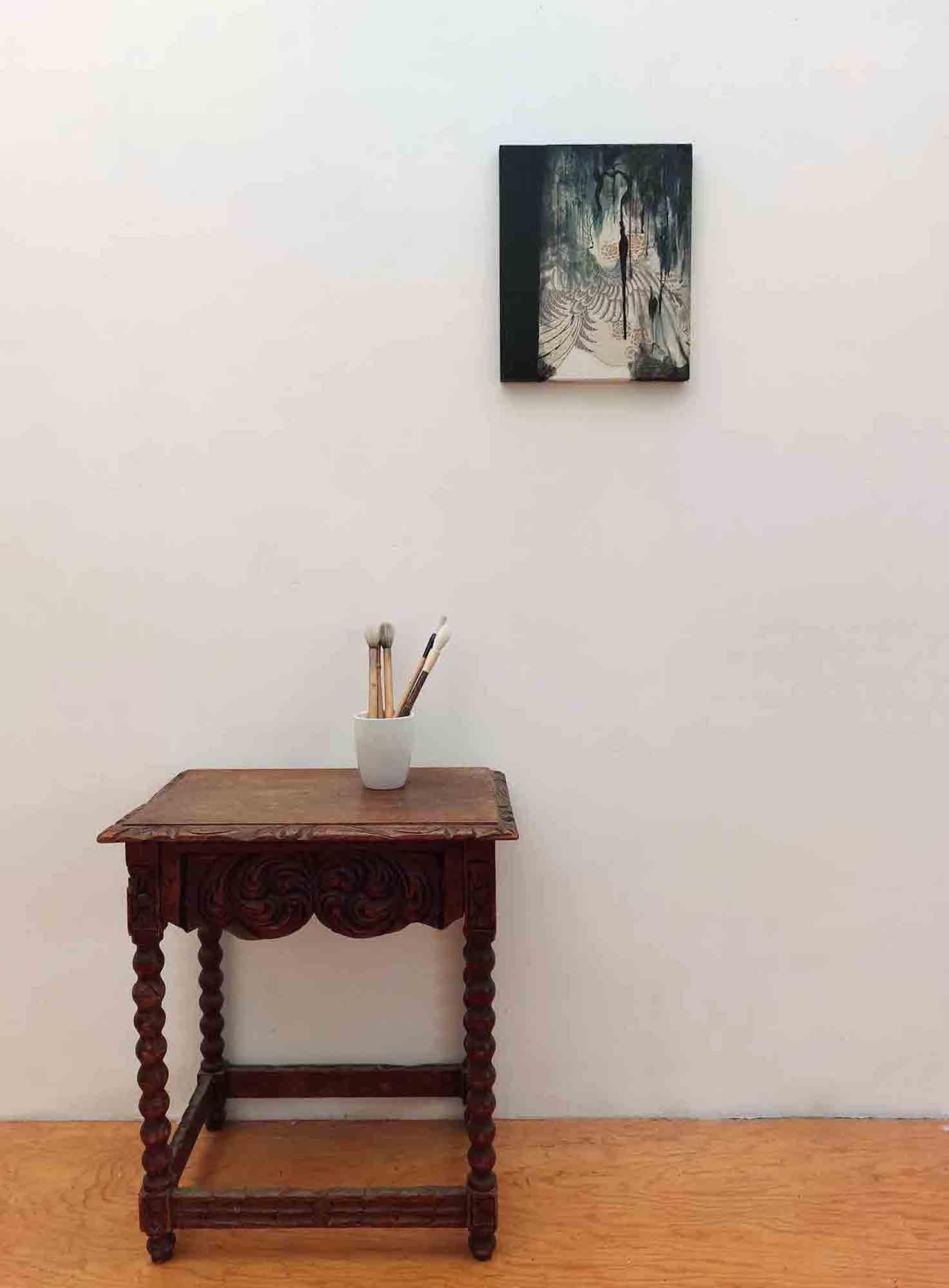 Remembrance #34 de Maho Maeda - Pintura abstracta, tela estampada, pájaro, flora en venta 3